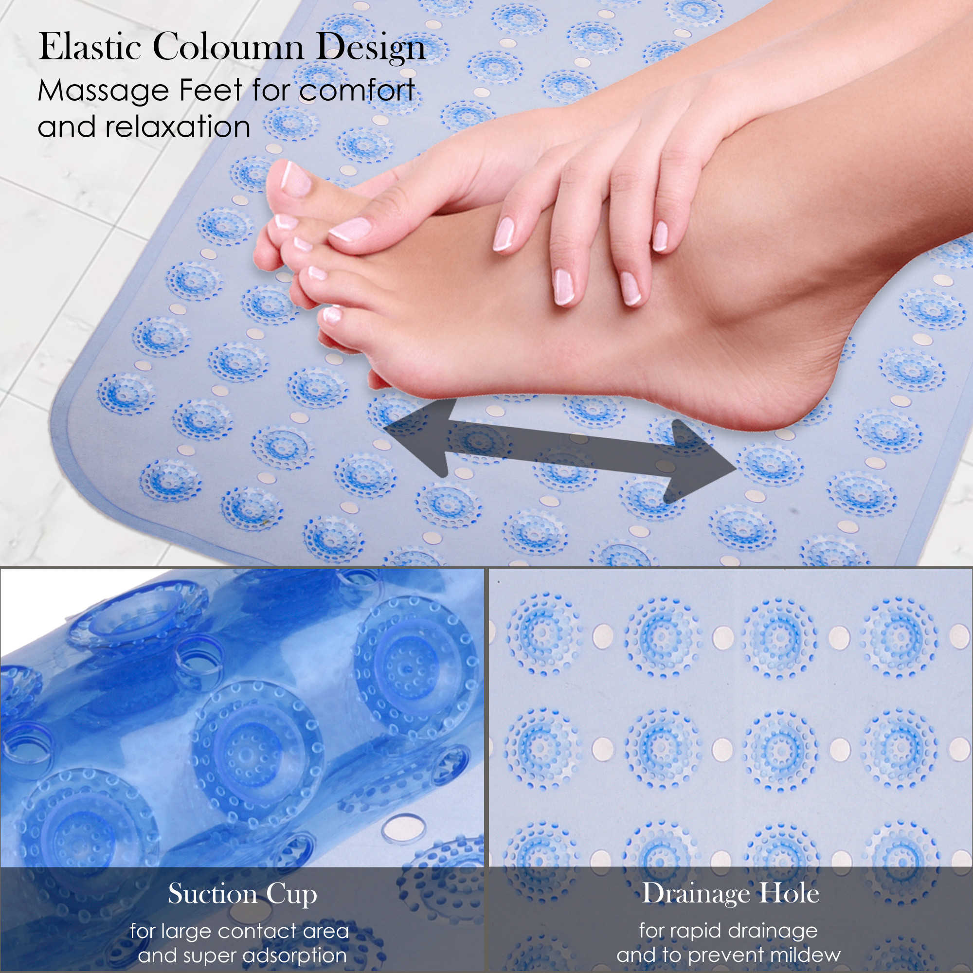 Kuber Industries Bath Mat | PVC Bathroom Mat | Shower Bath Mat | Transparent Round Floor Tub Mat | Foot Massager Mat | Anti-Skid Shower Mat with Drain Holes | Blue