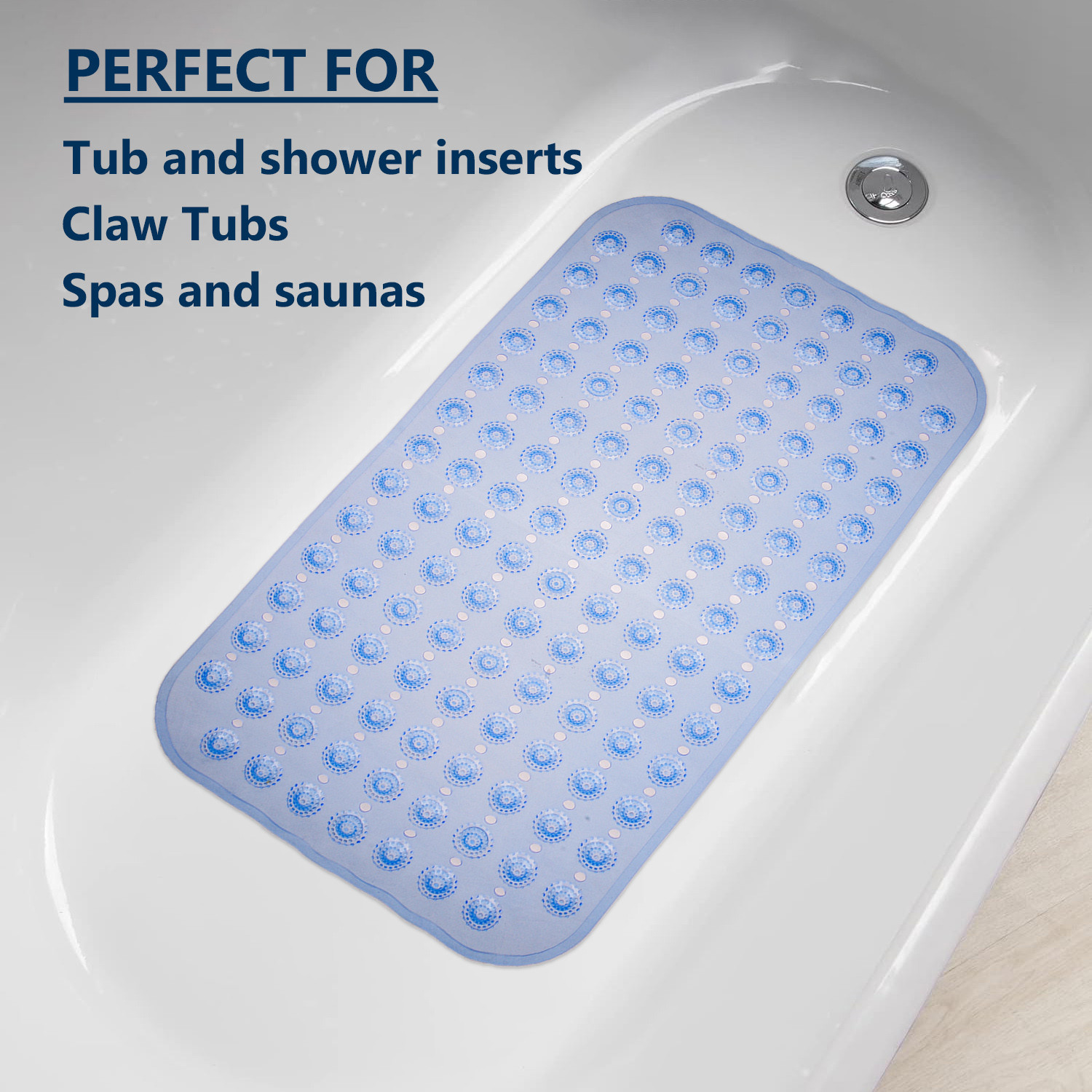 Kuber Industries Bath Mat | PVC Bathroom Mat | Shower Bath Mat | Transparent Round Floor Tub Mat | Foot Massager Mat | Anti-Skid Shower Mat with Drain Holes | Blue