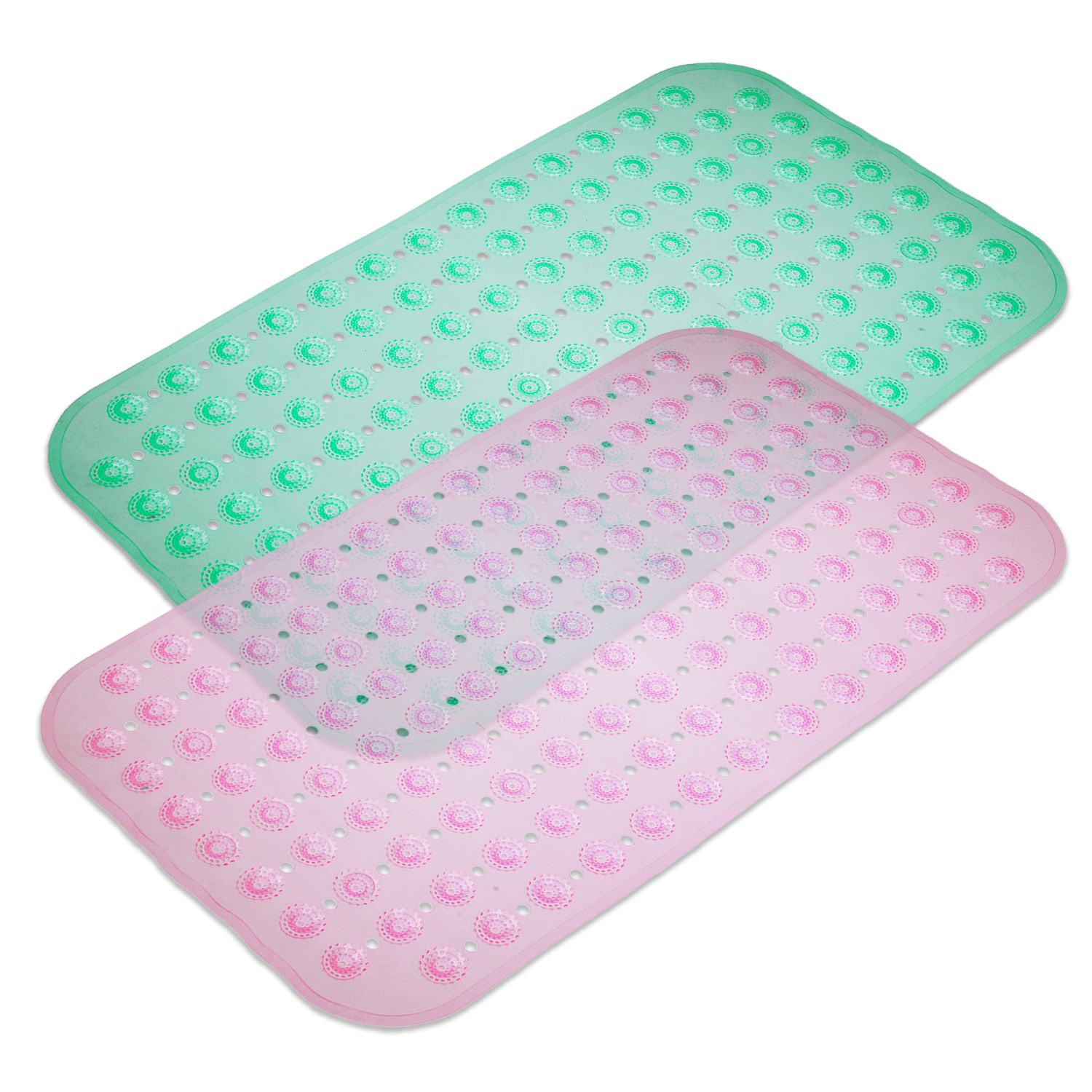 Kuber Industries Bath Mat | PVC Bathroom Mat | Shower Bath Mat | Transparent Round Floor Tub Mat | Foot Massager Mat | Anti-Skid Shower Mat with Drain Holes | Pack of 2 | Multi