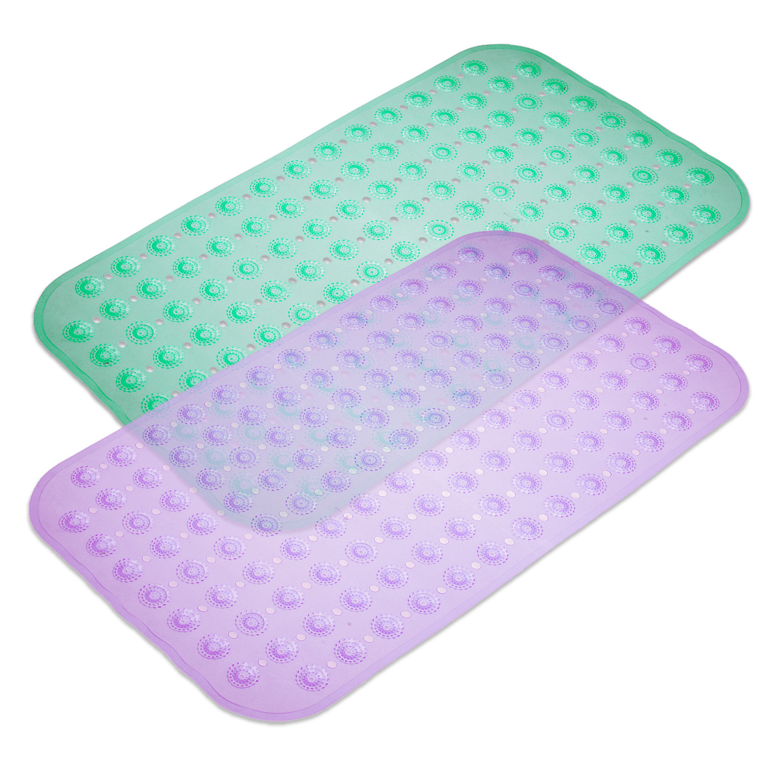 Kuber Industries Bath Mat | PVC Bathroom Mat | Shower Bath Mat | Transparent Round Floor Tub Mat | Foot Massager Mat | Anti-Skid Shower Mat with Drain Holes | Pack of 2 | Multi