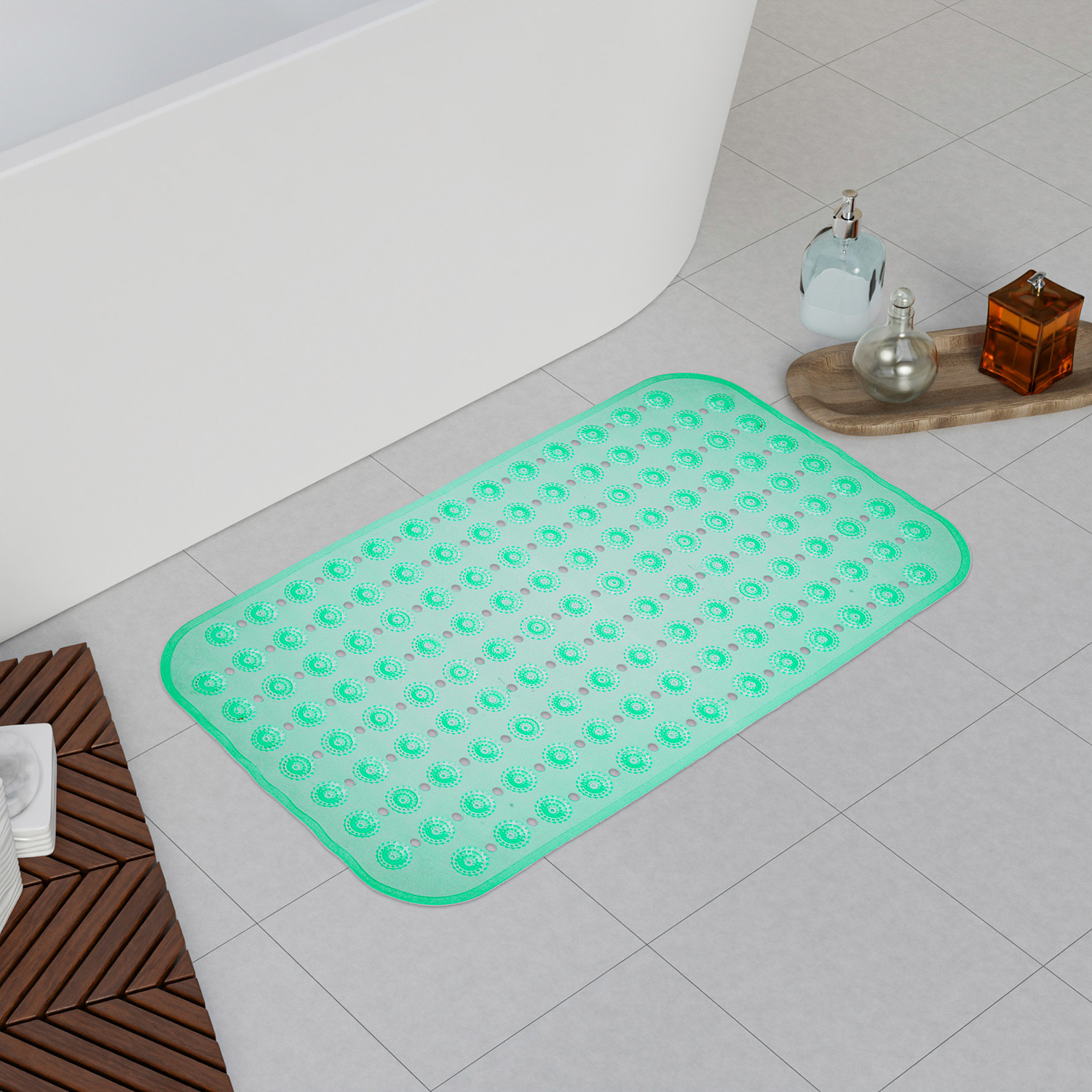 Kuber Industries Bath Mat | PVC Bathroom Mat | Shower Bath Mat | Transparent Round Floor Tub Mat | Foot Massager Mat | Anti-Skid Shower Mat with Drain Holes | Pack of 2 | Multi