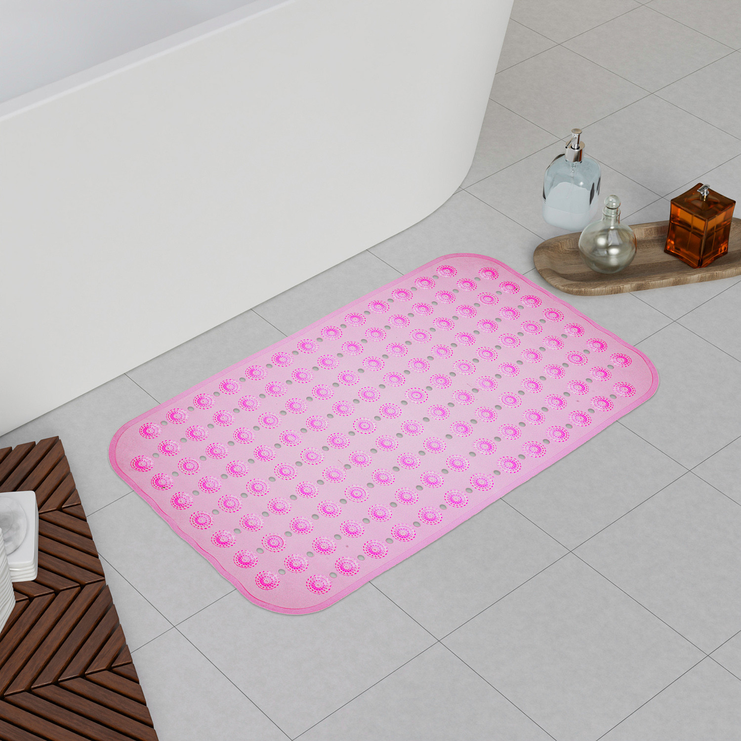 Kuber Industries Bath Mat | PVC Bathroom Mat | Shower Bath Mat | Transparent Round Floor Tub Mat | Foot Massager Mat | Anti-Skid Shower Mat with Drain Holes | Pack of 2 | Multi