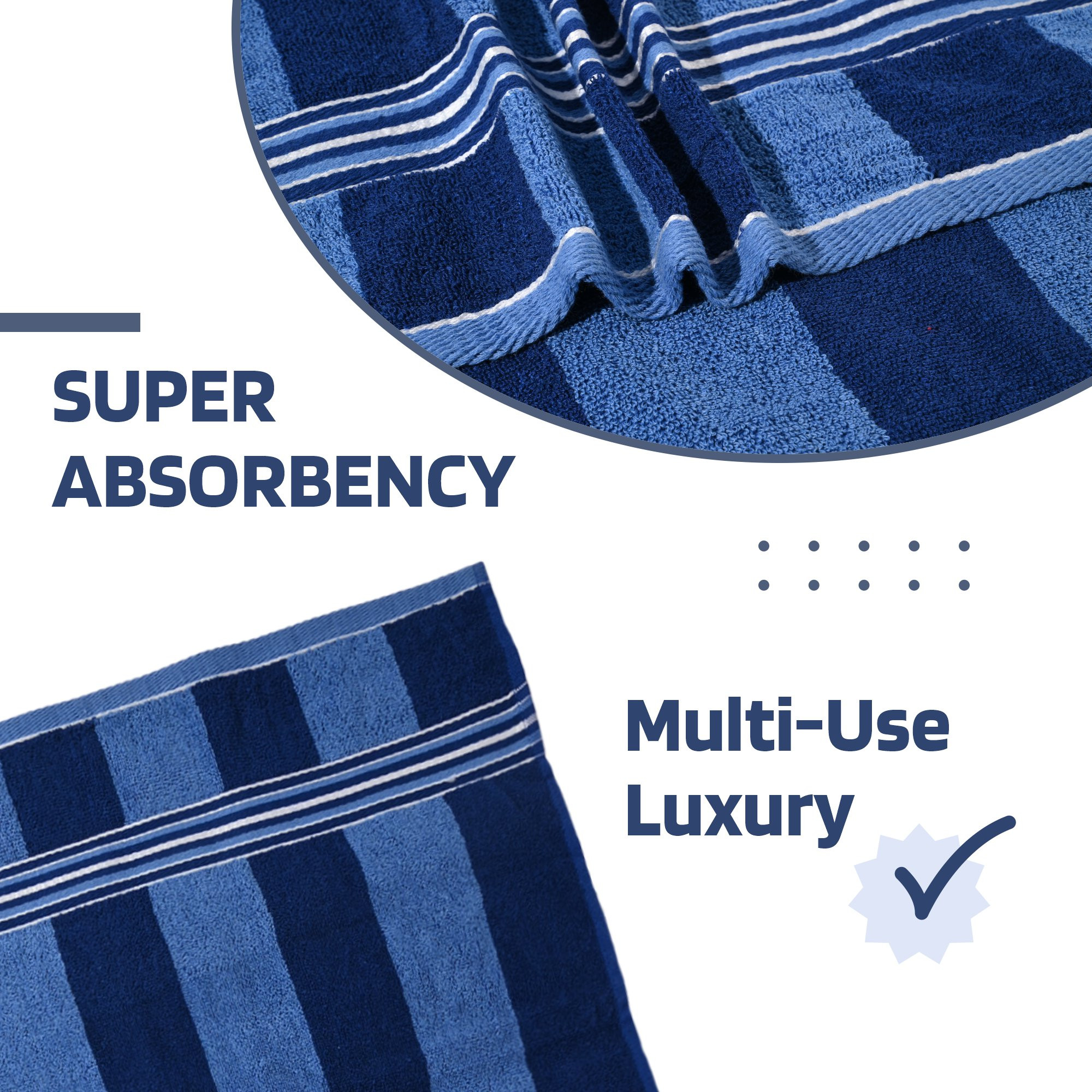 Kuber Industries Bath Towel  144 GSM Cotton Bathroom Towel  Highly Absorbent Bathing Towel  Bath Towel for Men  Towel for Bath-Gym-Travel  Dark Blue Patti  30x60 Inch  Light Blue