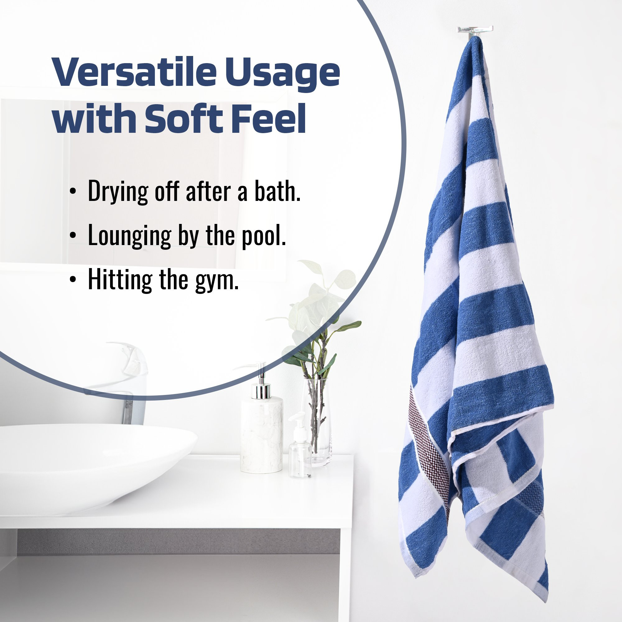 Kuber Industries Bath Towel  144 GSM Cotton Bathroom Towel  Towel for Bath-Gym-Travel  Highly Absorbent Bathing Towel  Bath Towel for Men  Blue Patti  30x60 Inch  White