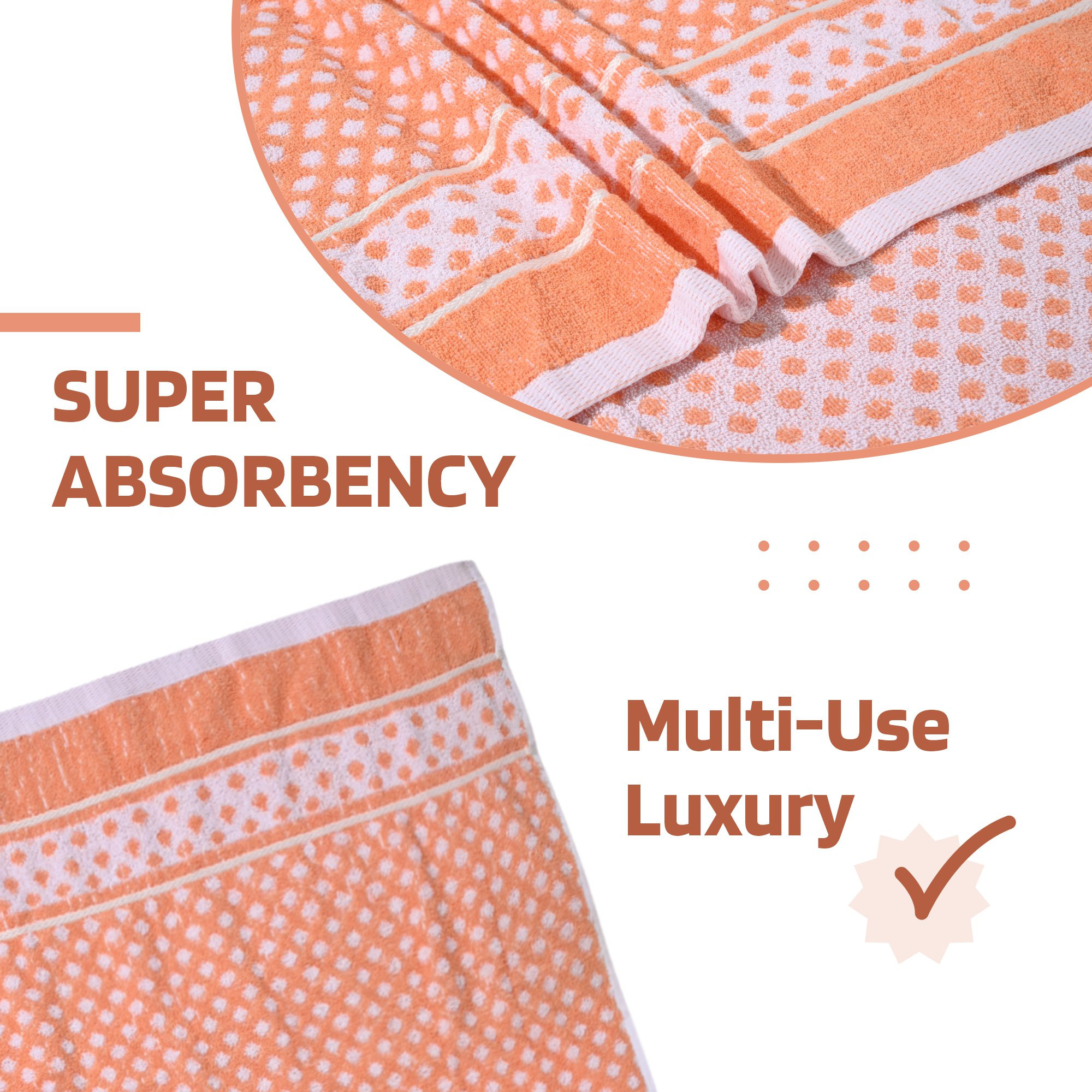 Kuber Industries Bath Towel  144 GSM Cotton Unisex Bathroom Towel  30x60 Inch  Highly Absorbent  Bathing Towel  Towel for Bath-Gym-Travel-Beach-Pool  Yoga  Dot Print  Orange