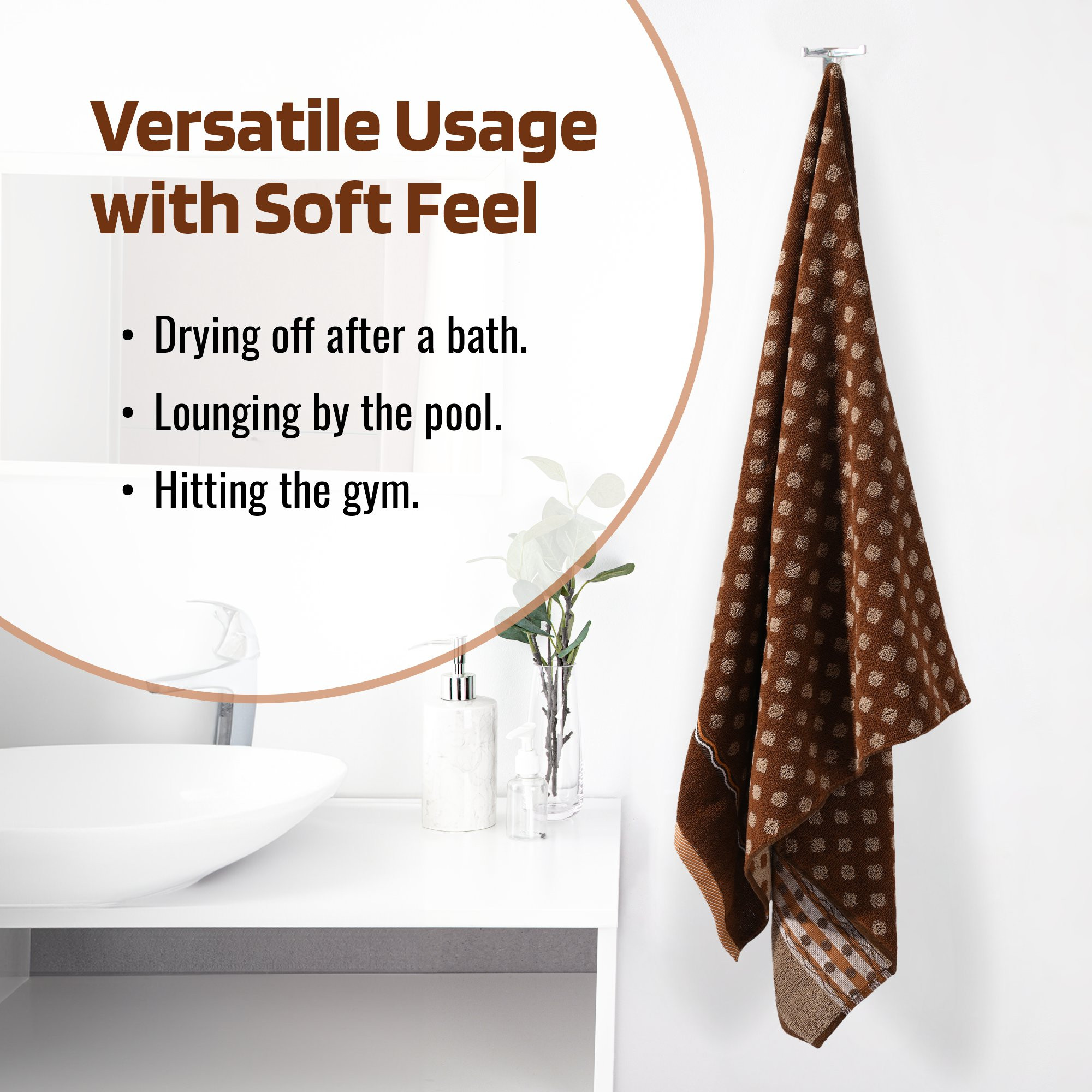 Kuber Industries Bath Towel  144 GSM Cotton Unisex Bathroom Towel  30x60 Inch  Highly Absorbent  Bathing Towel  Towel for Bath-Gym-Travel-Beach-Pool  Yoga  Dot Print  Brown