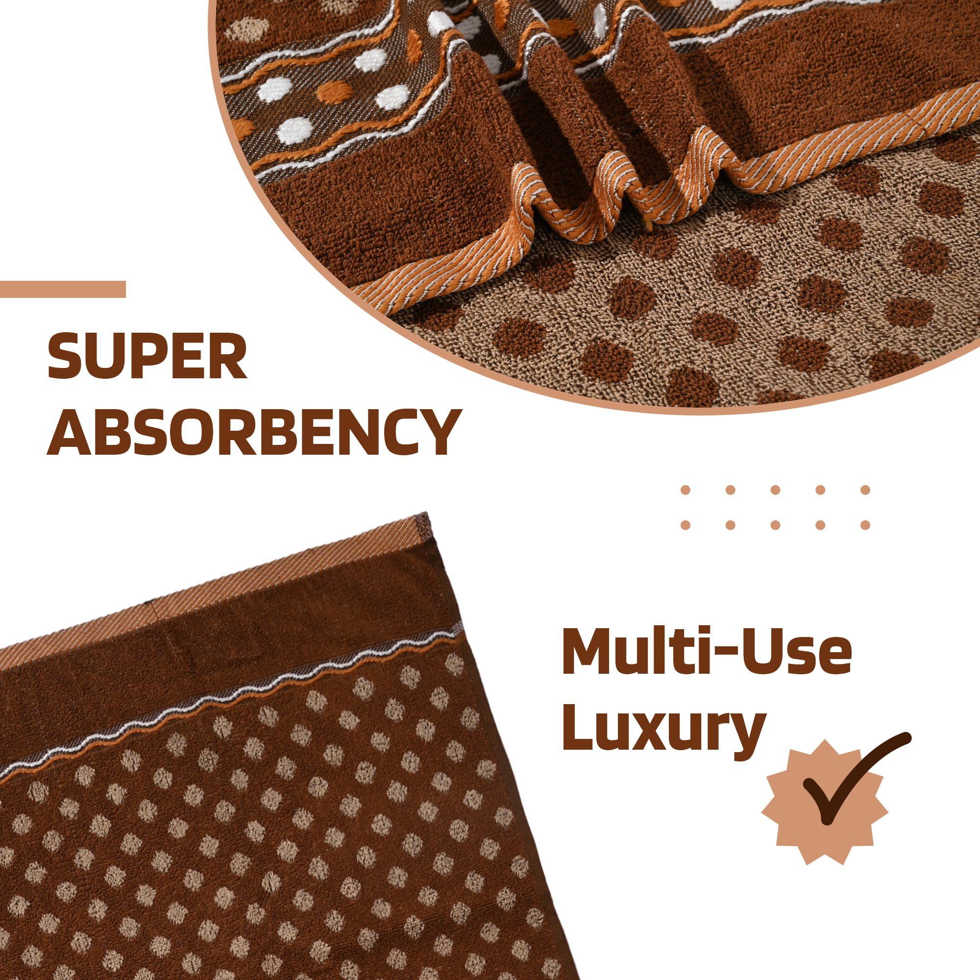 Kuber Industries Bath Towel  144 GSM Cotton Unisex Bathroom Towel  30x60 Inch  Highly Absorbent  Bathing Towel  Towel for Bath-Gym-Travel-Beach-Pool  Yoga  Dot Print  Brown