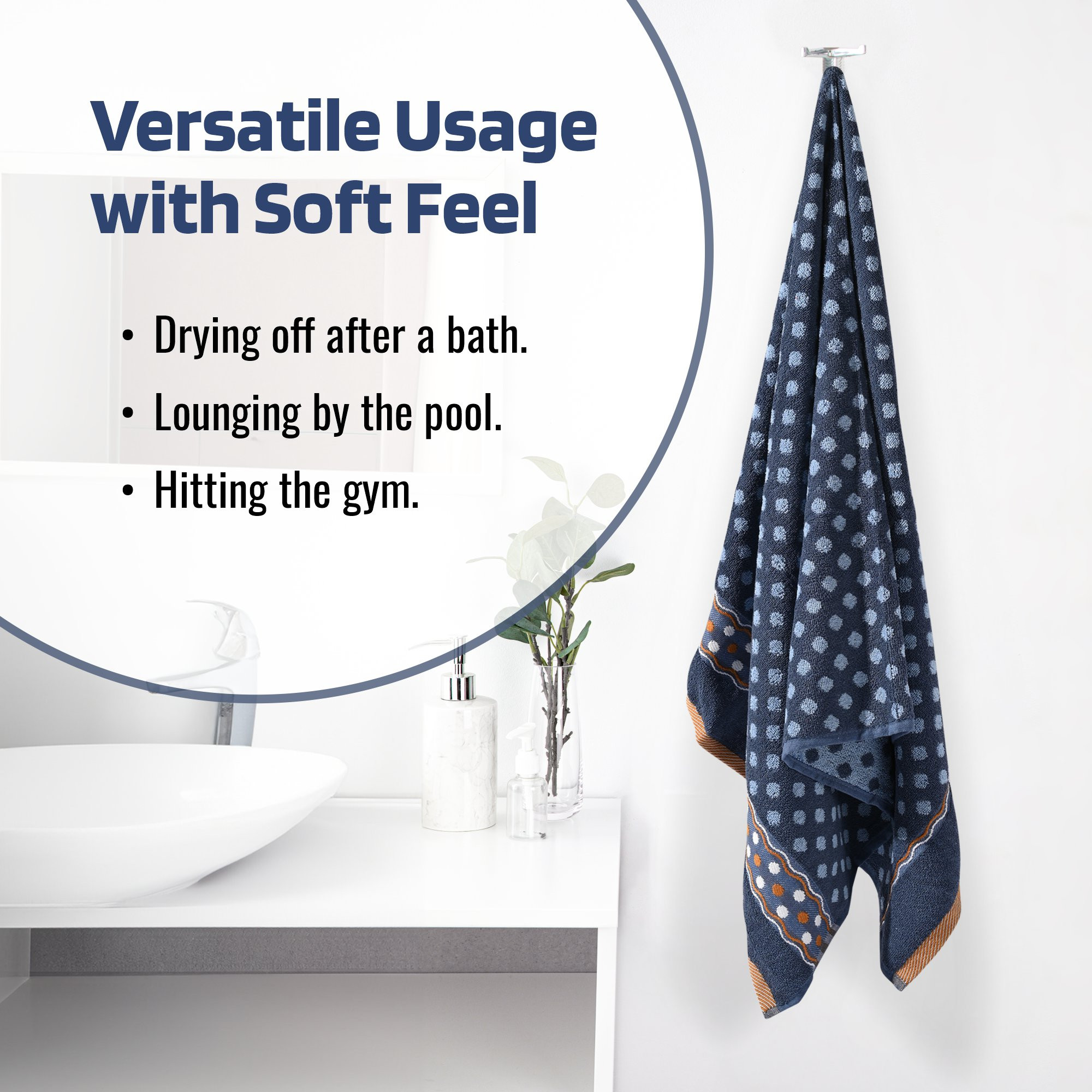 Kuber Industries Bath Towel  144 GSM Cotton Unisex Bathroom Towel  30x60 Inch  Highly Absorbent  Bathing Towel  Towel for Bath-Gym-Travel-Beach-Pool  Yoga  Dot Print  Grey