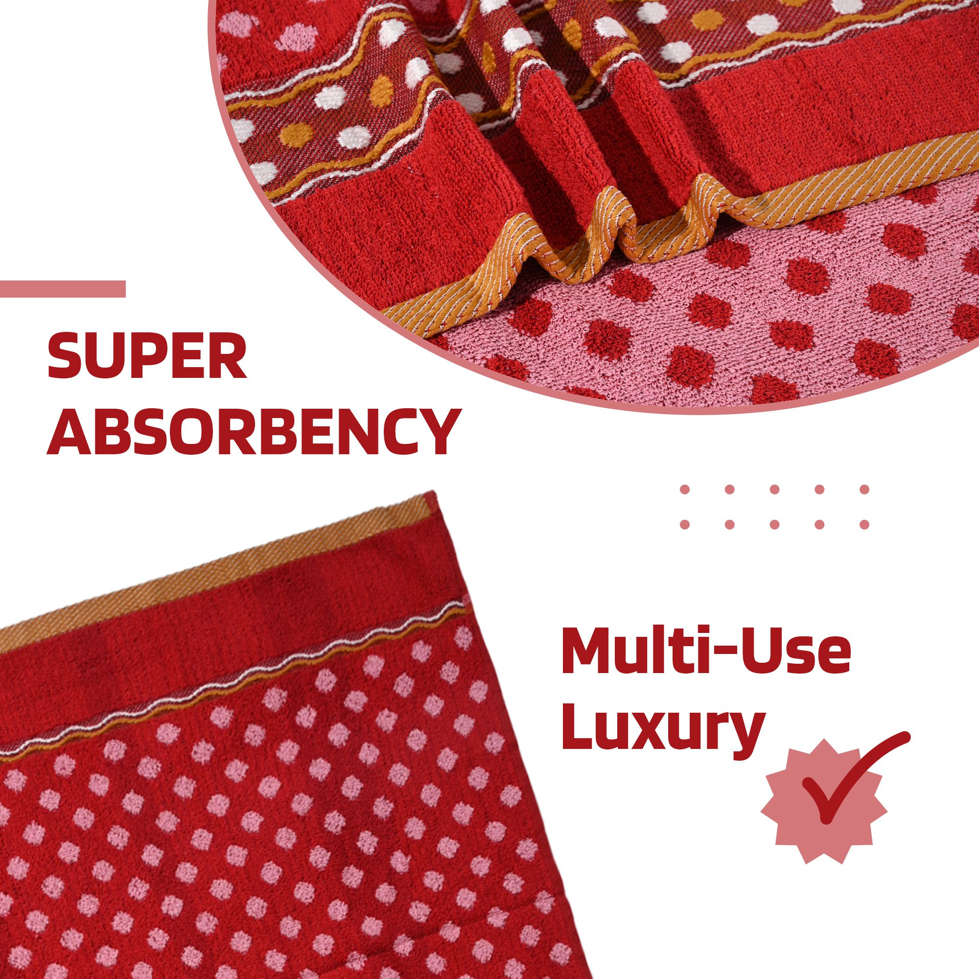 Kuber Industries Bath Towel  144 GSM Cotton Unisex Bathroom Towel  30x60 Inch  Highly Absorbent  Bathing Towel  Towel for Bath-Gym-Travel-Beach-Pool  Yoga  Dot Print  Red