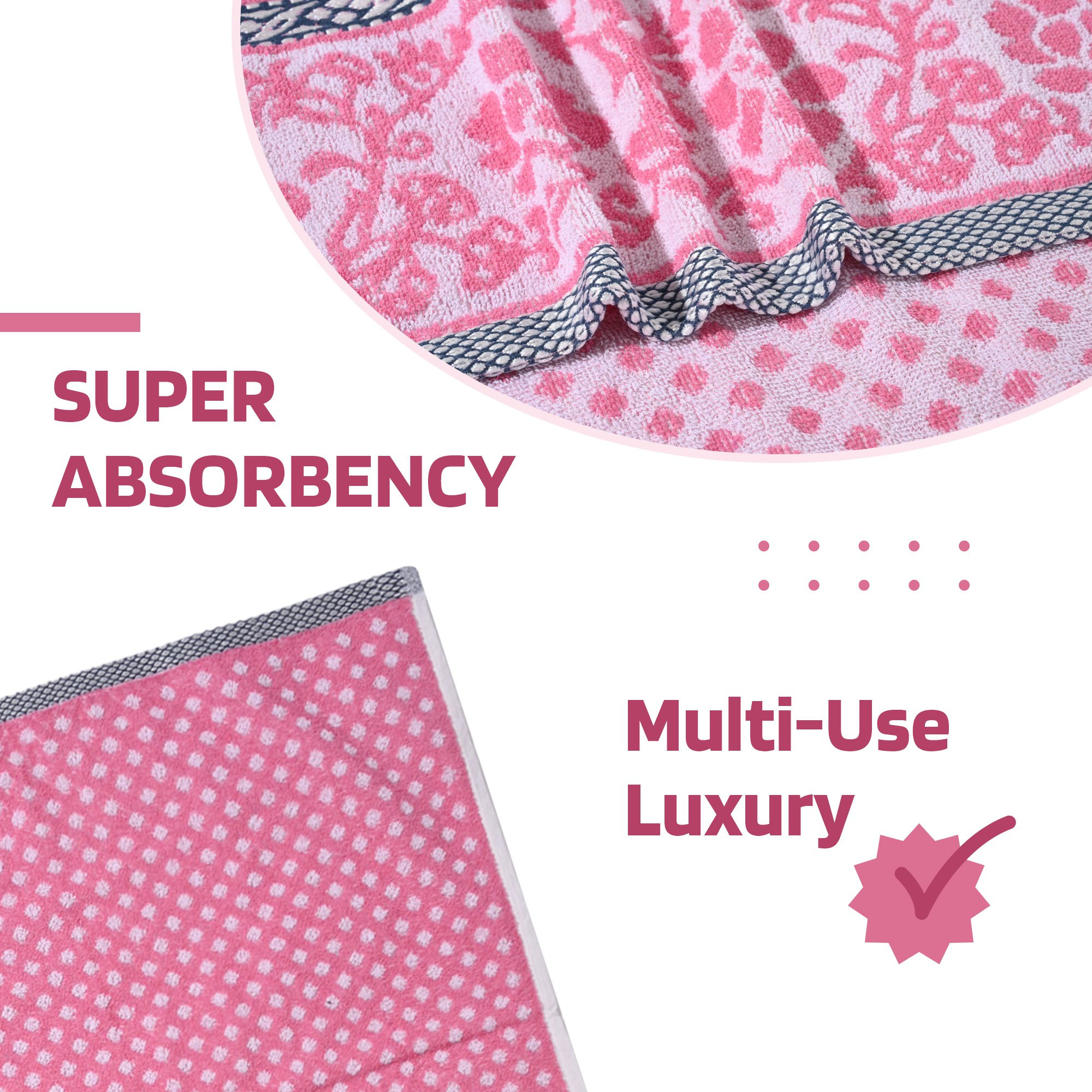 Kuber Industries Bath Towel  144 GSM Cotton Unisex Bathroom Towel  30x60 Inch  Highly Absorbent  Bathing Towel  Towel for Bath-Gym-Travel-Beach-Pool  Yoga  Dot Print  Pink
