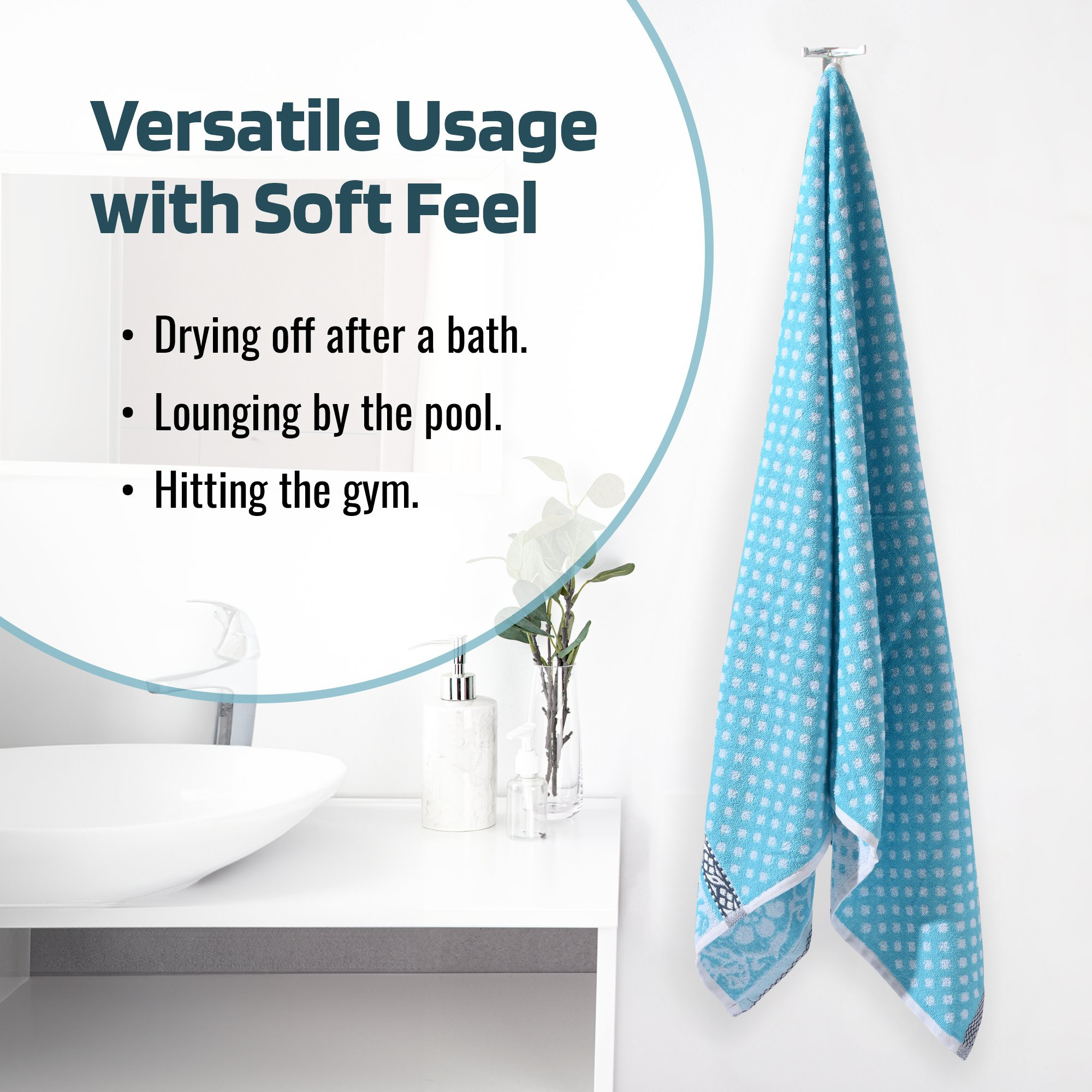 Kuber Industries Bath Towel  144 GSM Cotton Unisex Bathroom Towel  30x60 Inch  Highly Absorbent  Bathing Towel  Towel for Bath-Gym-Travel-Beach-Pool  Yoga  Dot Print  Sky Blue