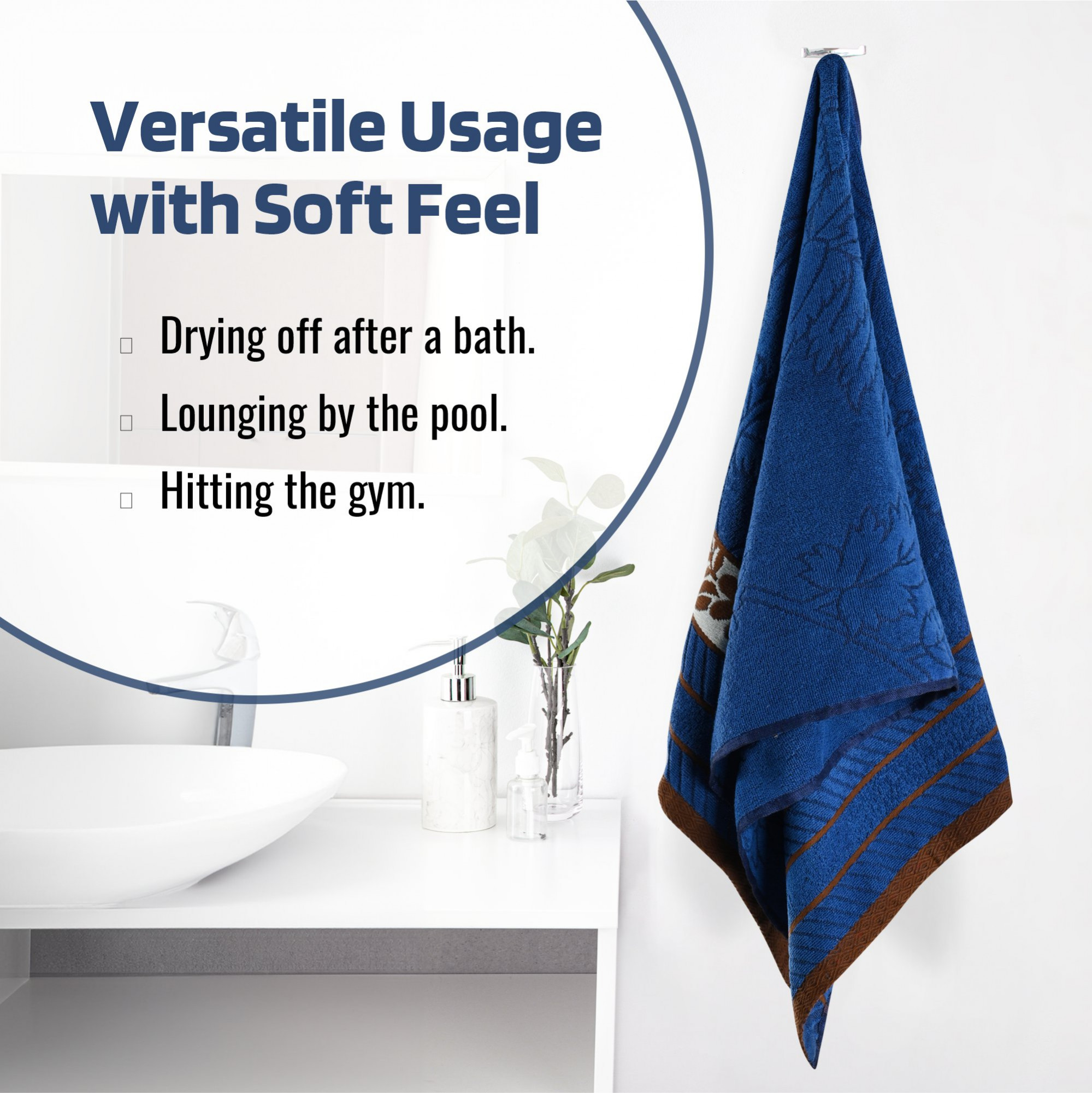Kuber Industries Bath Towel  27x54 Inch  Towel for Bathing  Towels for Bath  Towel for Bath-Gym-Travel-Beach-Pool  144 GSM Cotton Unisex Bathroom Towel  Leaf Embossed  Blue