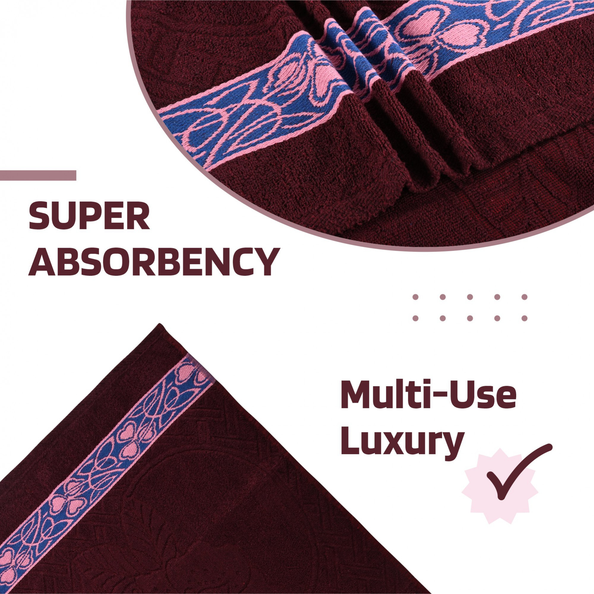 Kuber Industries Bath Towel  27x54 Inch  Towel for Bathing  Towels for Bath  Towel for Bath-Gym-Travel-Beach-Pool  144 GSM Cotton Unisex Bathroom Towel  Leaf Embossed  Maroon