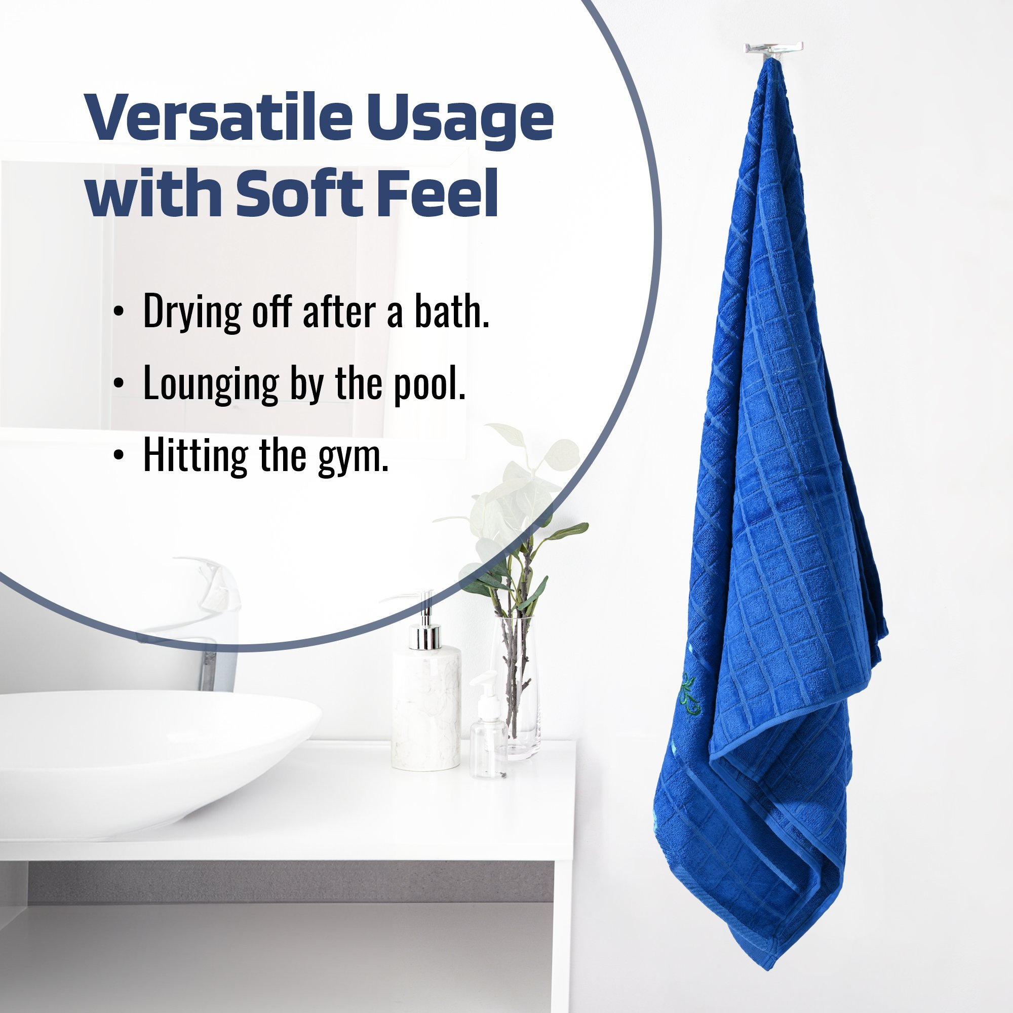 Kuber Industries Bath Towel  Bath Towel for Men  144 GSM Cotton Bathroom Towel  Highly Absorbent Bathing Towel  Towel for Bath-Gym-Travel  Embroidery Print  30x60 Inch  Blue