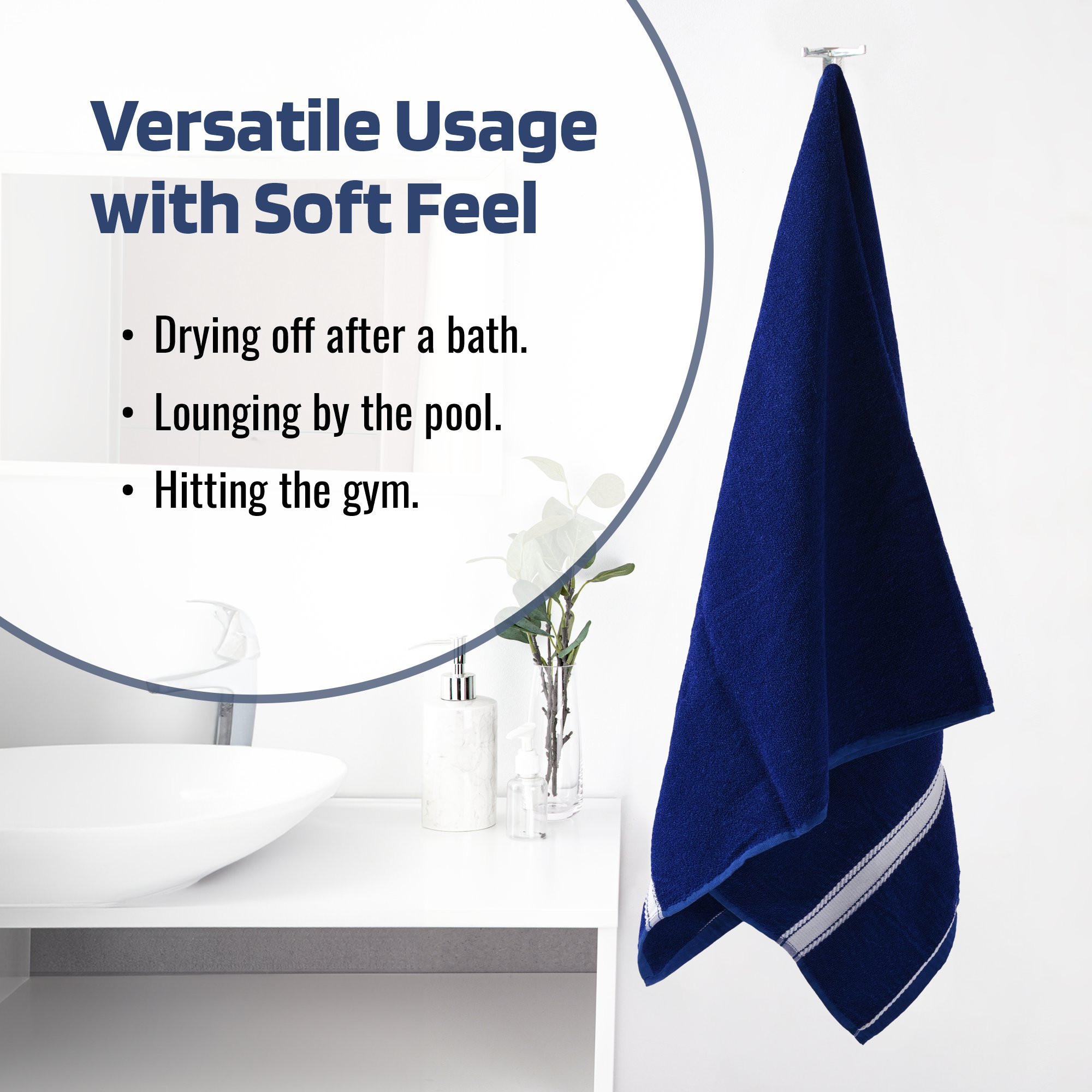 Kuber Industries Bath Towel  Bath Towel for Men  144 GSM Cotton Bathroom Towel  Highly Absorbent Bathing Towel  Towel for Bath-Gym-Travel  Silver Patti  30x60 Inch  Blue