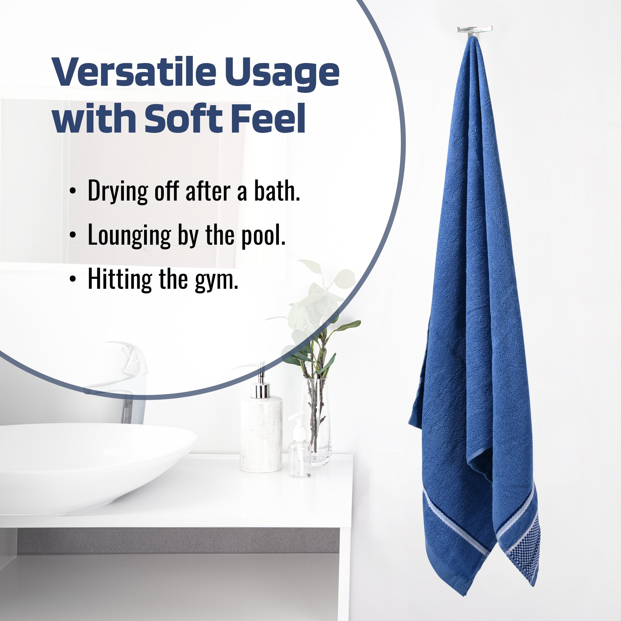 Kuber Industries Bath Towel  Bath Towel for Men  Highly Absorbent Bathing Towel  144 GSM Cotton Bathroom Towel  Towel for Bath-Gym-Travel  Check Border  30x60 Inch  Light Blue