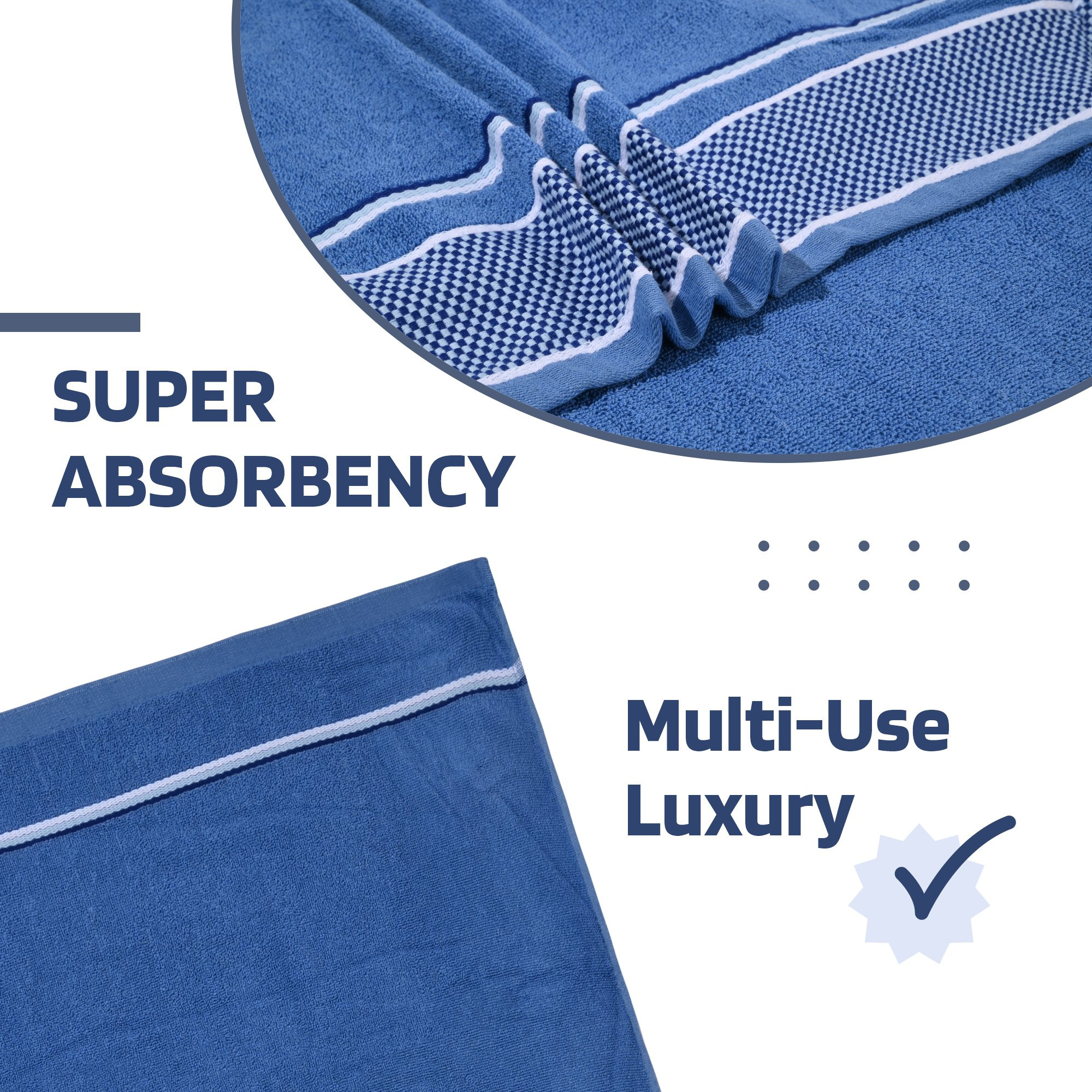 Kuber Industries Bath Towel  Bath Towel for Men  Highly Absorbent Bathing Towel  144 GSM Cotton Bathroom Towel  Towel for Bath-Gym-Travel  Check Border  30x60 Inch  Light Blue