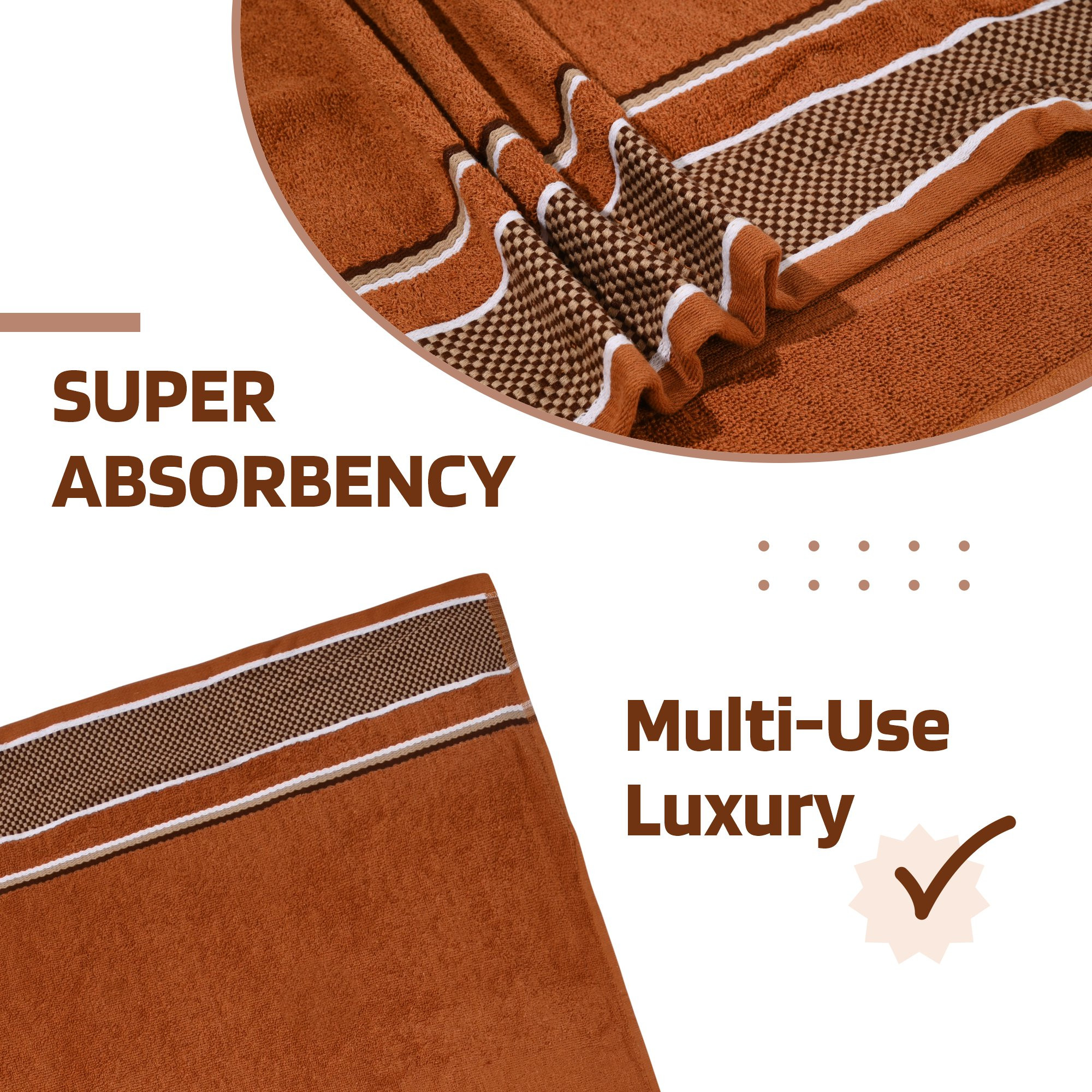 Kuber Industries Bath Towel  Bath Towel for Men  Highly Absorbent Bathing Towel  144 GSM Cotton Bathroom Towel  Towel for Bath-Gym-Travel  Check Border  30x60 Inch  Brown
