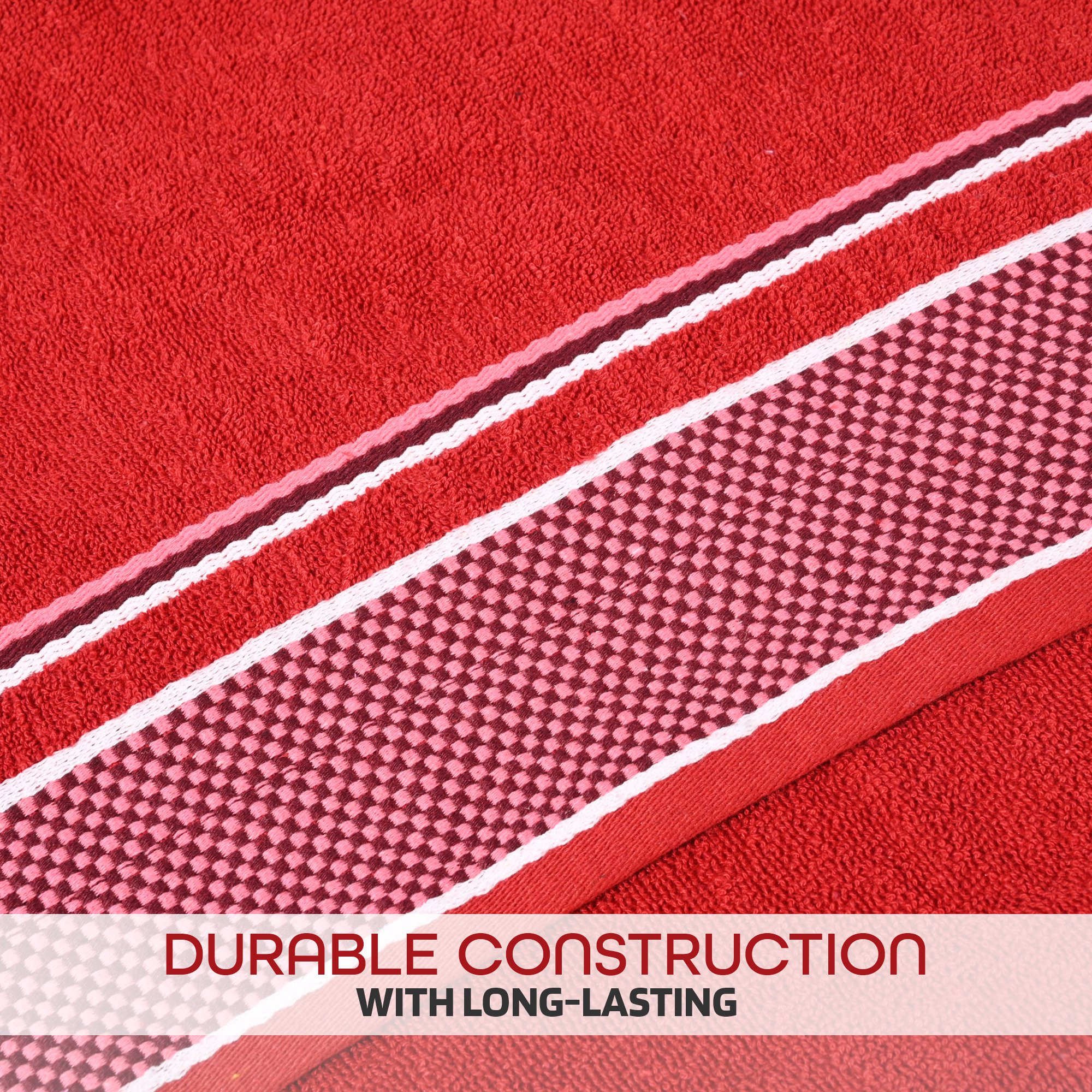 Kuber Industries Bath Towel  Highly Absorbent Bathing Towel  144 GSM Cotton Bathroom Towel  Bath Towel for Men  Towel for Bath-Gym-Travel  Check Border  30x60 Inch  Red
