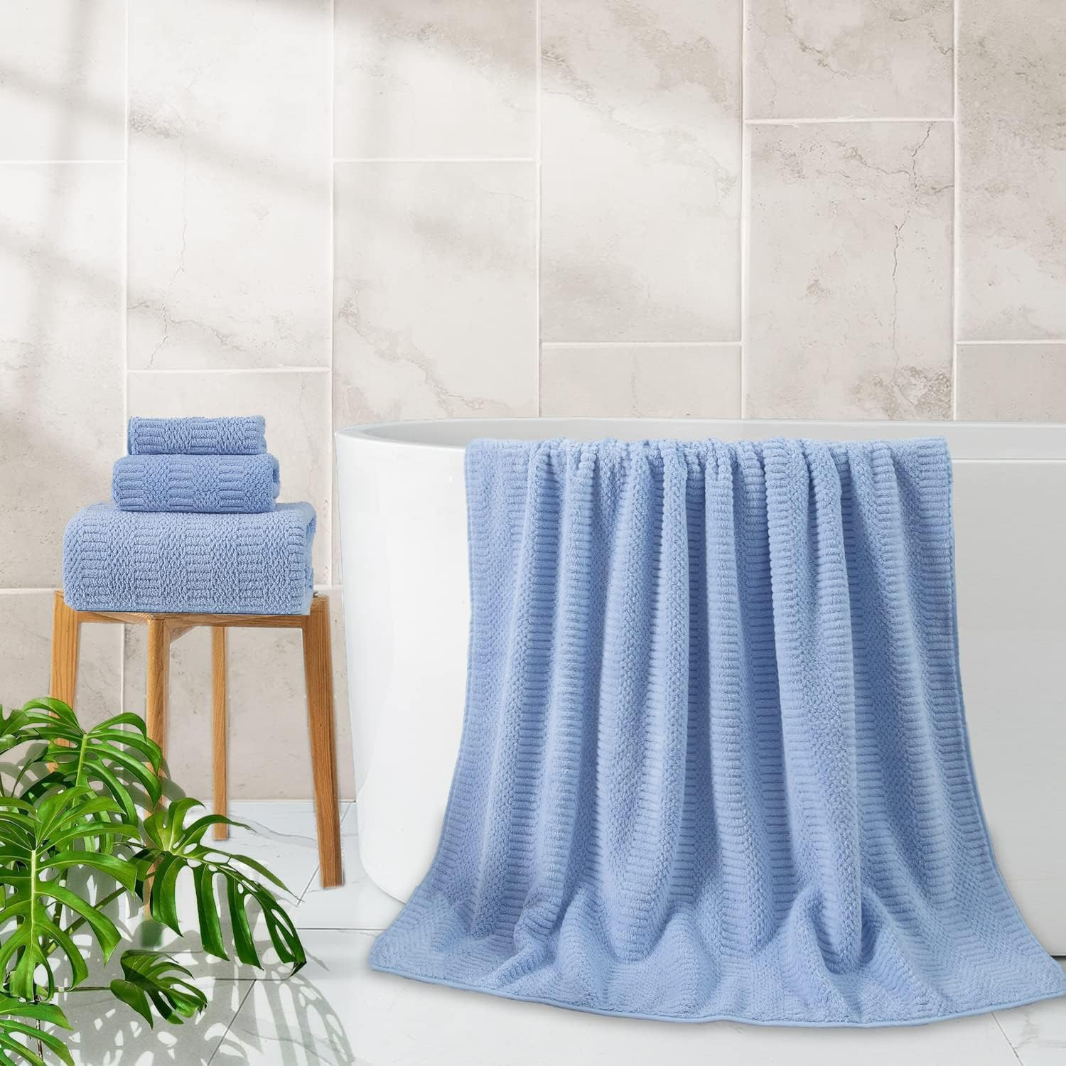 Kuber Industries Bath Towel For Men, Women|280 GSM|Extra Soft & Fade Resistant|Polyester Towels For Bath|Waffle Texture|Bathing Towel, Bath Sheet (Blue)
