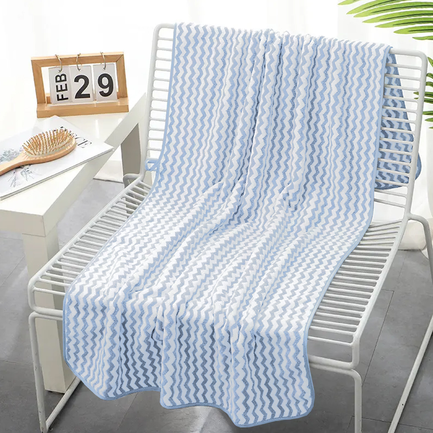 Kuber Industries Bath Towel For Men, Women|280 GSM|Extra Soft & Fade Resistant|Polyester Towels For Bath|Stripes Design|Bathing Towel, Bath Sheet (Blue)