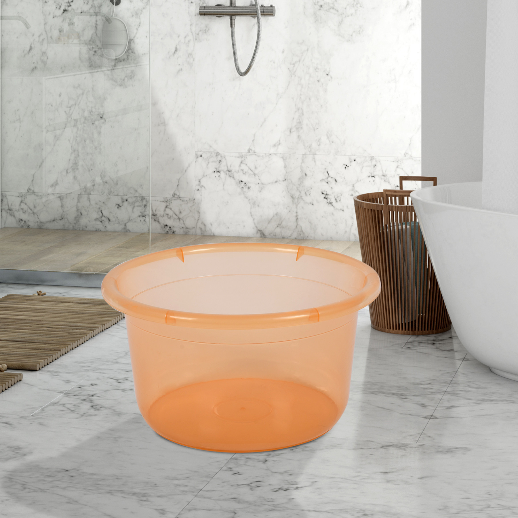 Kuber Industries Bath Tub  Multipurpose Bath Tub  Tub for Bathroom-Feeding Pan-Bathing-Washing Clothes  Washing Tub  Bathroom Tub  Baby Bathing Tub  25 LTR  Transparent Orange