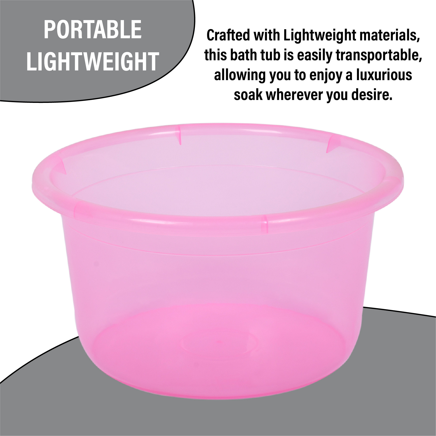 Kuber Industries Bath Tub  Multipurpose Bath Tub  Tub for Bathroom-Feeding Pan-Bathing-Washing Clothes  Washing Tub  Bathroom Tub  Baby Bathing Tub  25 LTR  Transparent Pink