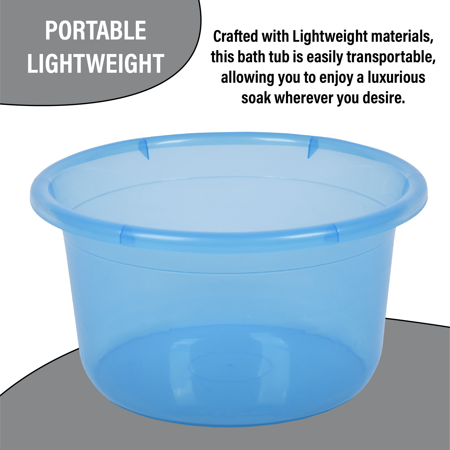 Kuber Industries Bath Tub  Multipurpose Bath Tub  Tub for Bathroom-Feeding Pan-Bathing-Washing Clothes  Washing Tub  Bathroom Tub  Baby Bathing Tub  25 LTR  Transparent Blue