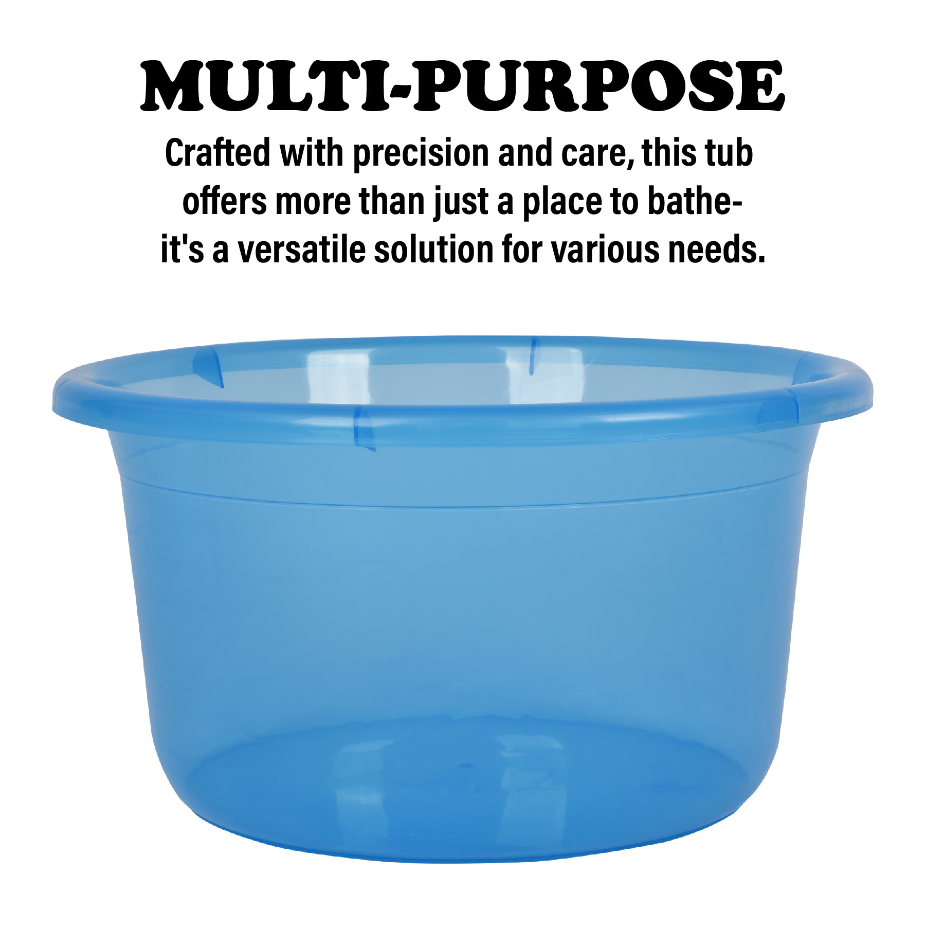 Kuber Industries Bath Tub  Multipurpose Bath Tub  Tub for Bathroom-Feeding Pan-Bathing-Washing Clothes  Washing Tub  Bathroom Tub  Baby Bathing Tub  25 LTR  Transparent Blue