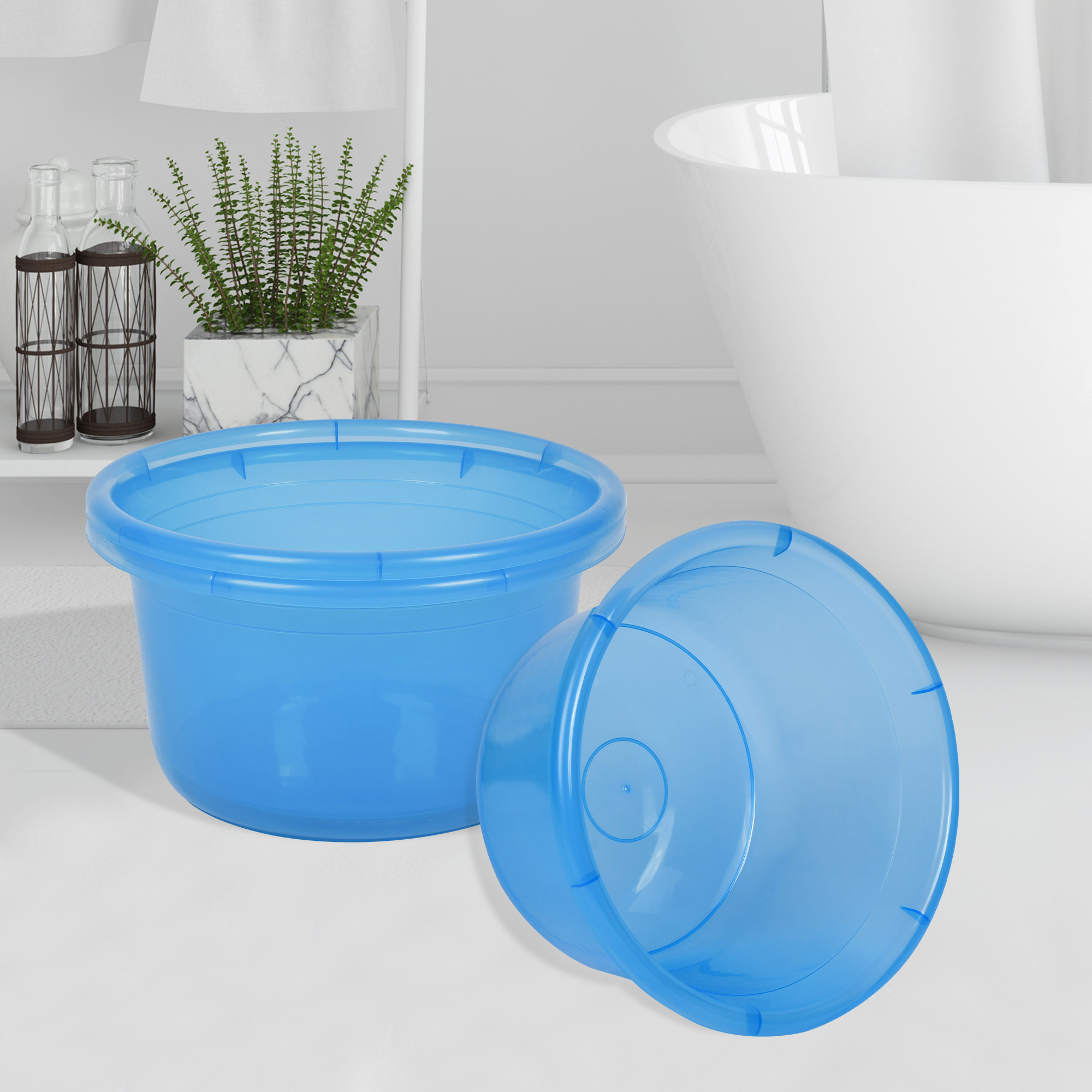 Kuber Industries Bath Tub | Multipurpose Bath Tub | Tub for Bathroom-Feeding Pan-Bathing-Washing Clothes | Washing Tub | Bathroom Tub | Baby Bathing Tub | 25 LTR | Transparent Blue