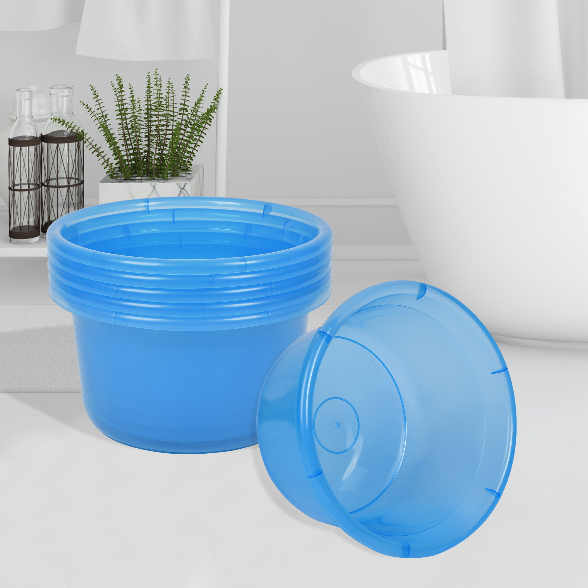 Kuber Industries Bath Tub | Multipurpose Bath Tub | Tub for Bathroom-Feeding Pan-Bathing-Washing Clothes | Washing Tub | Bathroom Tub | Baby Bathing Tub | 25 LTR | Transparent Blue