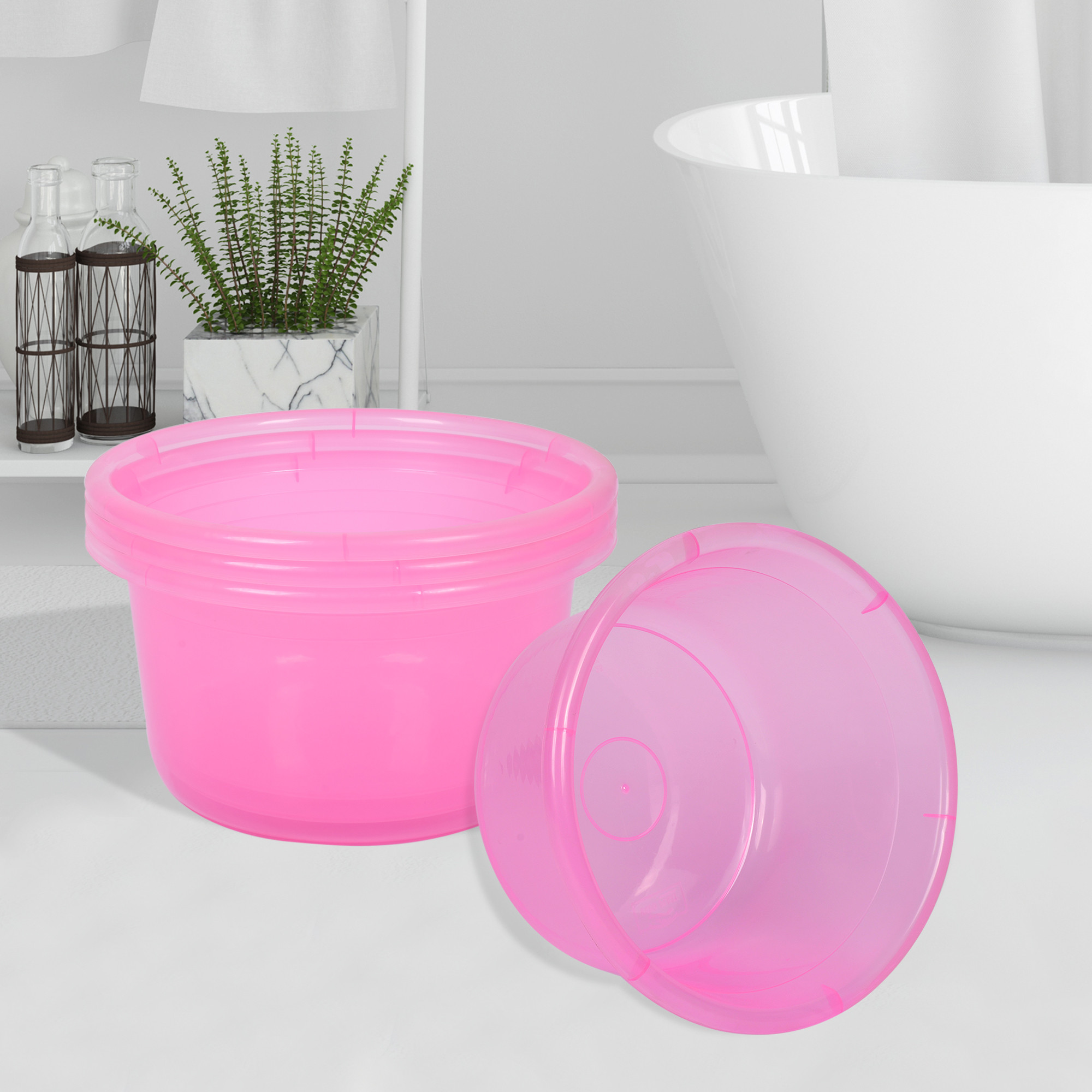 Kuber Industries Bath Tub | Multipurpose Bath Tub | Tub for Bathroom-Feeding Pan-Bathing-Washing Clothes | Washing Tub | Bathroom Tub | Baby Bathing Tub | 25 LTR | Transparent Pink