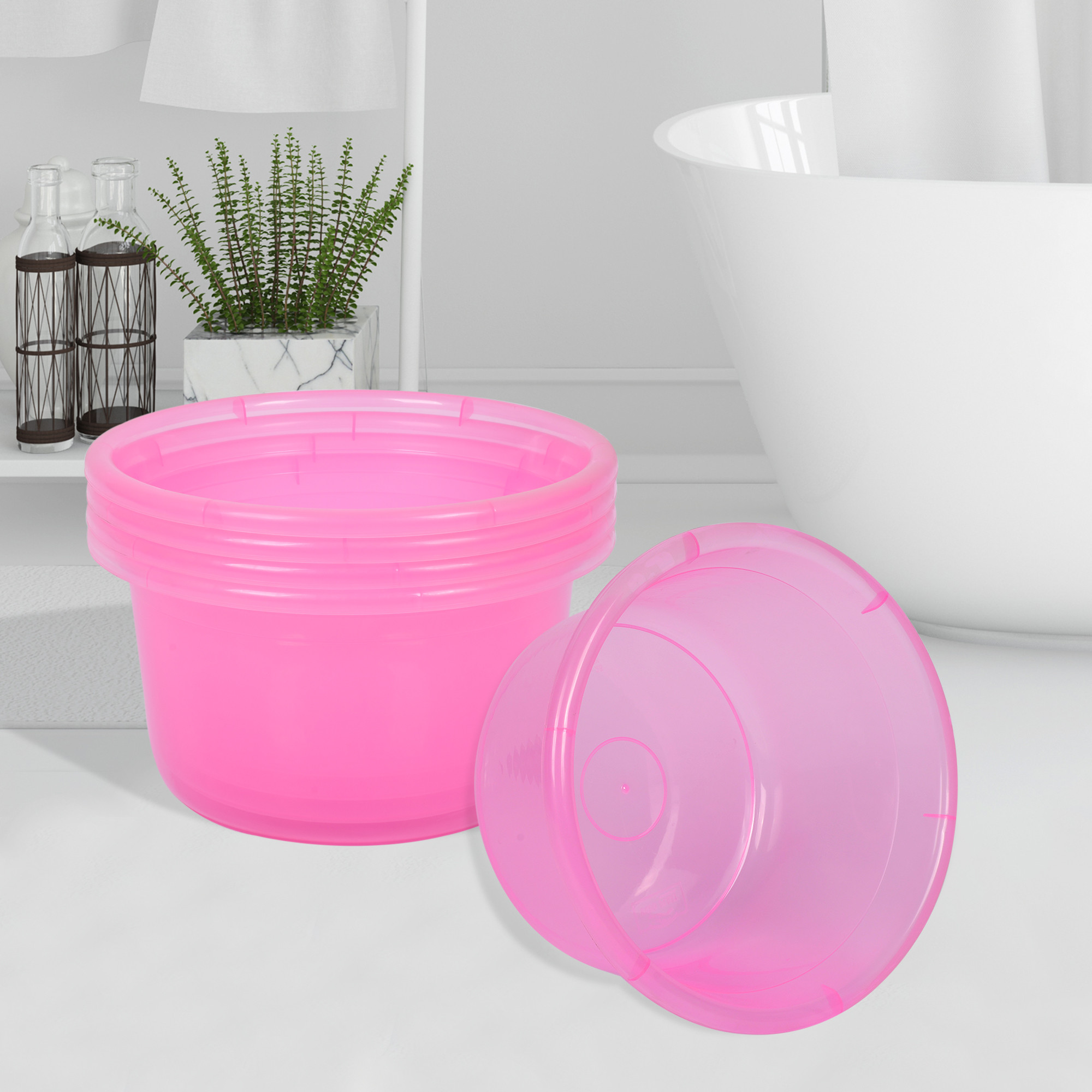 Kuber Industries Bath Tub | Multipurpose Bath Tub | Tub for Bathroom-Feeding Pan-Bathing-Washing Clothes | Washing Tub | Bathroom Tub | Baby Bathing Tub | 25 LTR | Transparent Pink