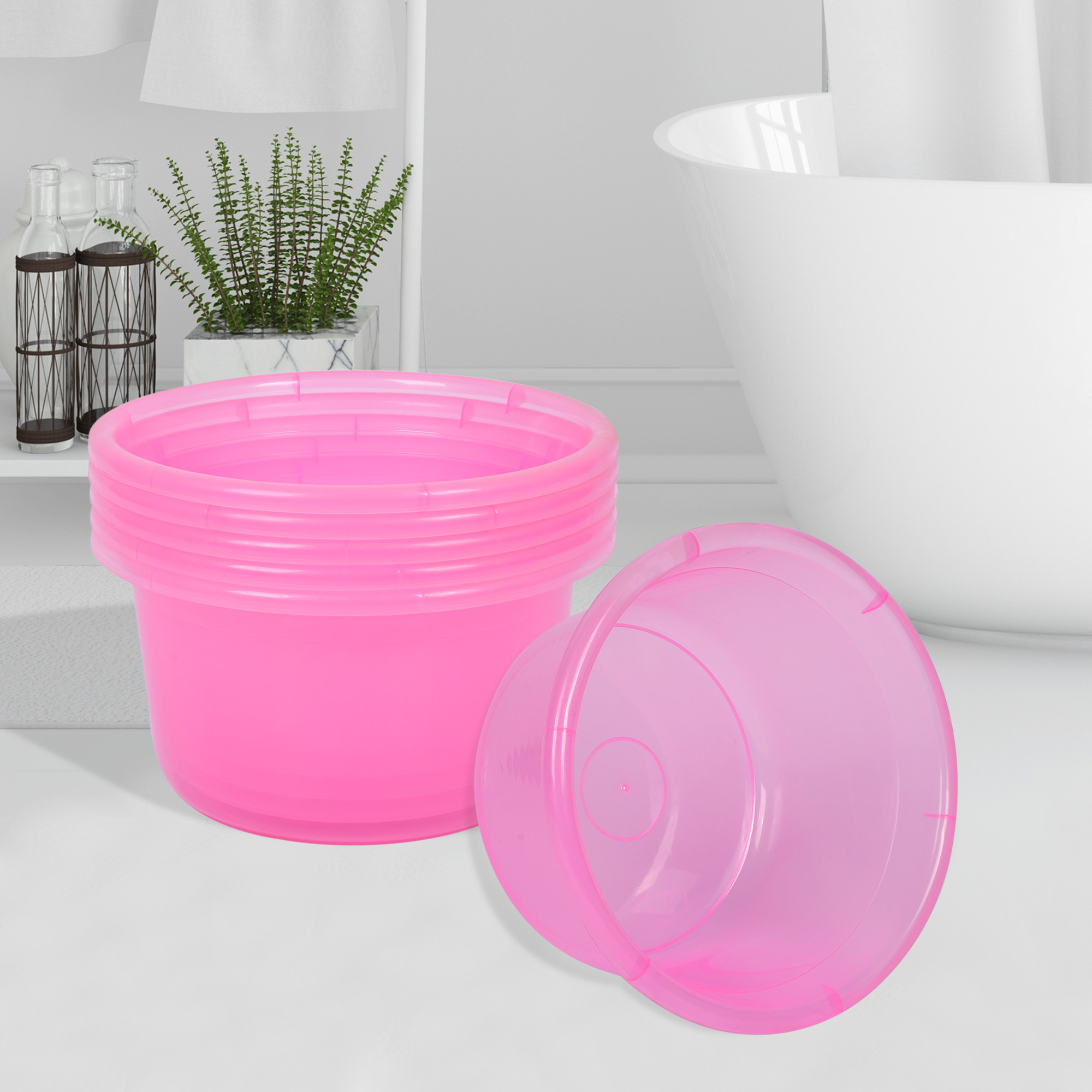 Kuber Industries Bath Tub | Multipurpose Bath Tub | Tub for Bathroom-Feeding Pan-Bathing-Washing Clothes | Washing Tub | Bathroom Tub | Baby Bathing Tub | 25 LTR | Transparent Pink