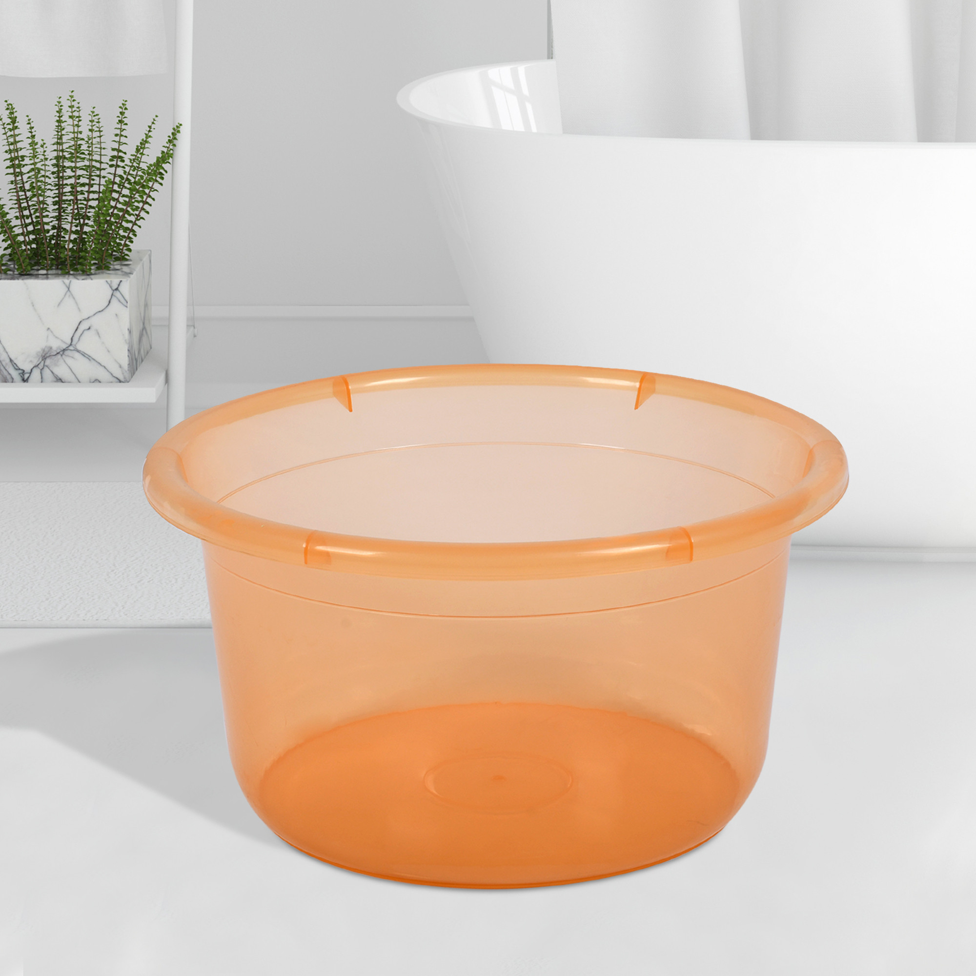 Kuber Industries Bath Tub | Multipurpose Bath Tub | Tub for Bathroom-Feeding Pan-Bathing-Washing Clothes | Washing Tub | Bathroom Tub | Baby Bathing Tub | 25 LTR | Transparent Orange
