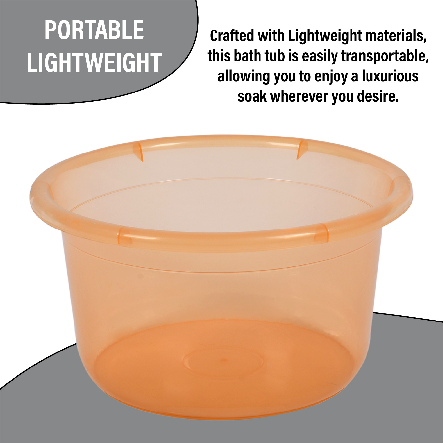 Kuber Industries Bath Tub | Multipurpose Bath Tub | Tub for Bathroom-Feeding Pan-Bathing-Washing Clothes | Washing Tub | Bathroom Tub | Baby Bathing Tub | 25 LTR | Transparent Orange