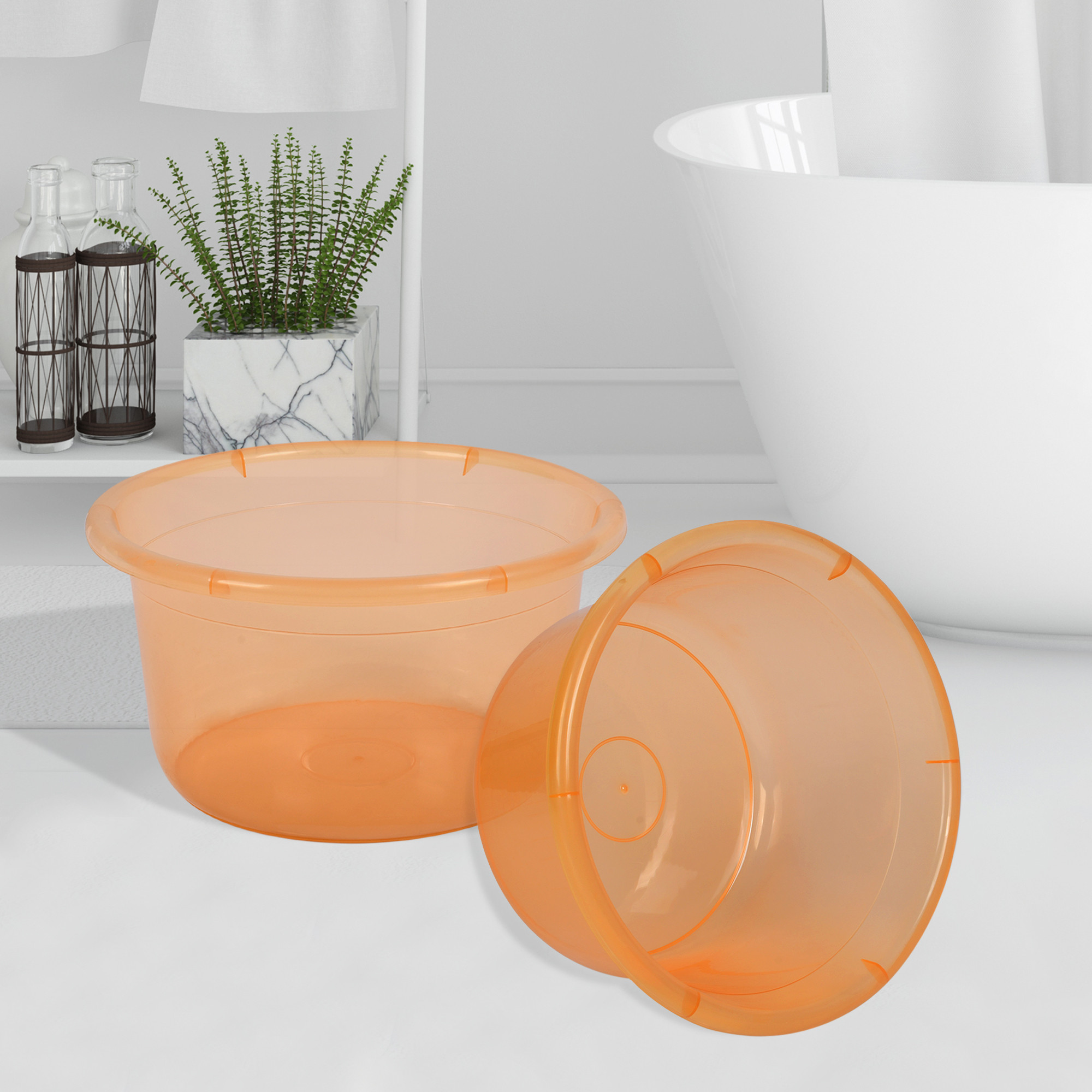 Kuber Industries Bath Tub | Multipurpose Bath Tub | Tub for Bathroom-Feeding Pan-Bathing-Washing Clothes | Washing Tub | Bathroom Tub | Baby Bathing Tub | 25 LTR | Transparent Orange