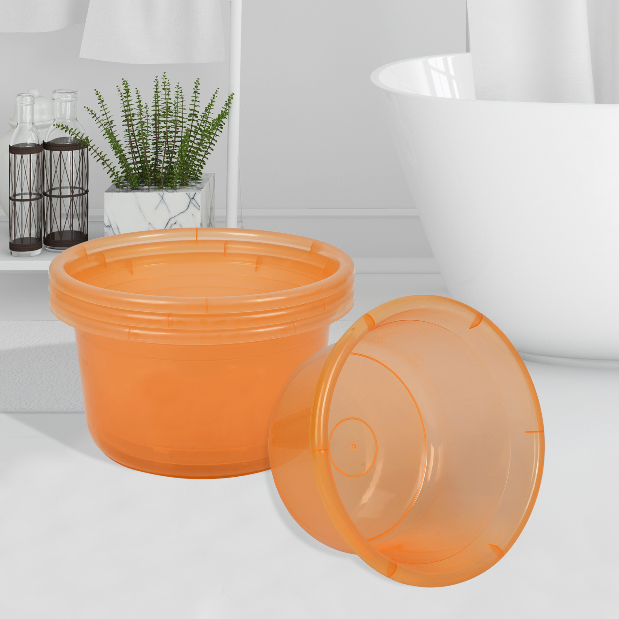Kuber Industries Bath Tub | Multipurpose Bath Tub | Tub for Bathroom-Feeding Pan-Bathing-Washing Clothes | Washing Tub | Bathroom Tub | Baby Bathing Tub | 25 LTR | Transparent Orange