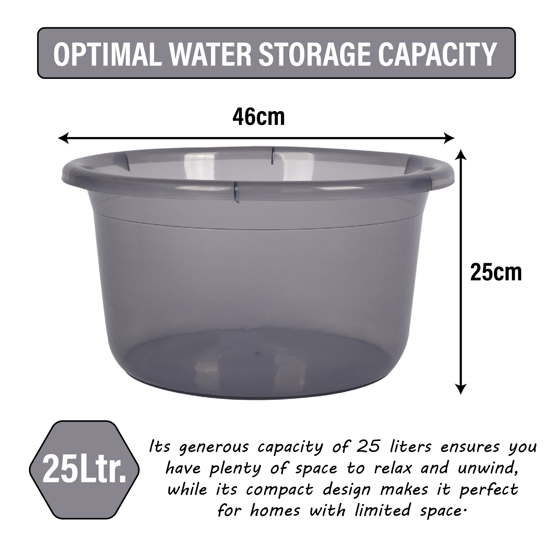 Kuber Industries Bath Tub | Multipurpose Bath Tub | Tub for Bathroom-Feeding Pan-Washing Clothes | Washing Tub | Bathing Bathroom Tub | 25 LTR | Transparent | Blue & Gray