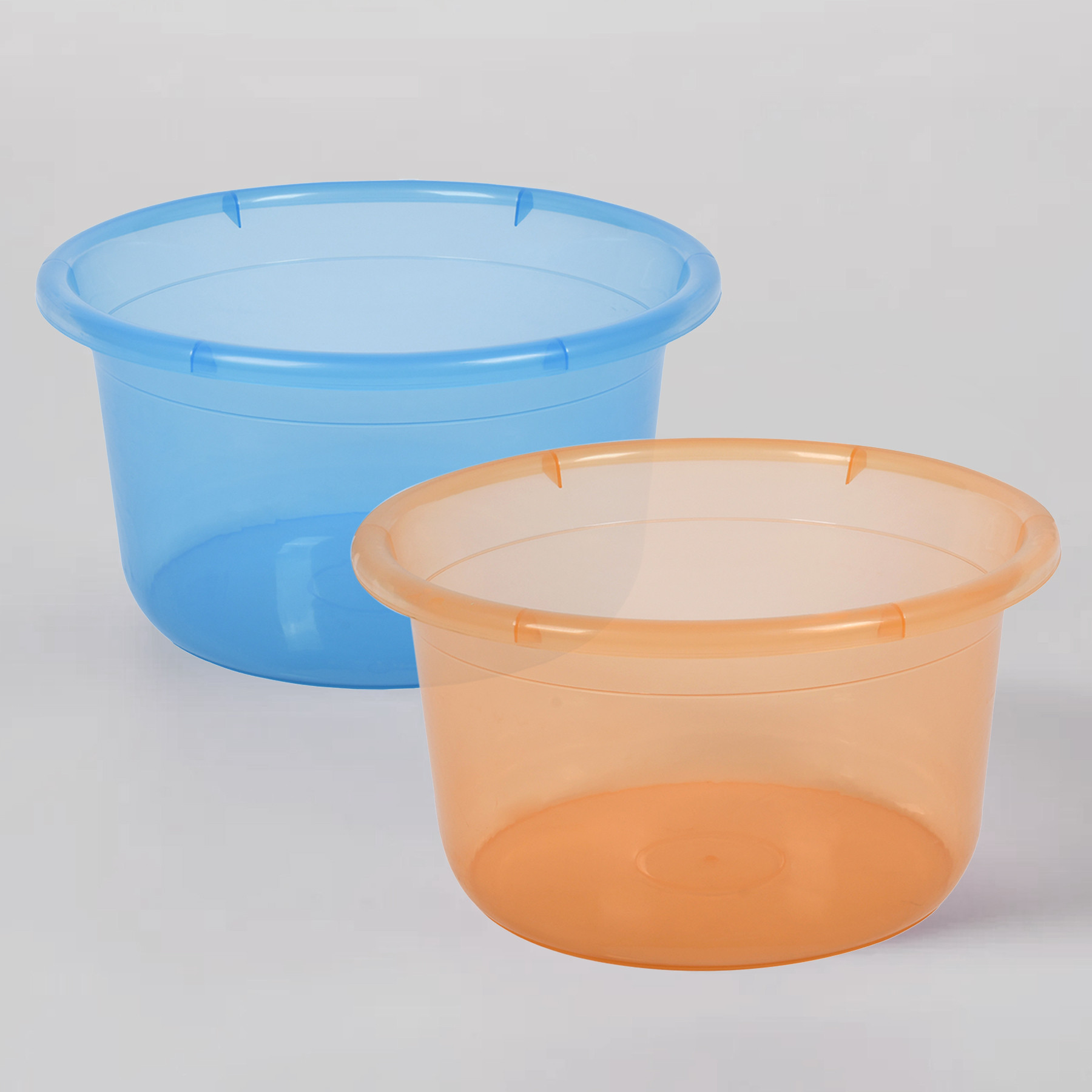 Kuber Industries Bath Tub | Multipurpose Bath Tub | Tub for Bathroom-Feeding Pan-Washing Clothes | Washing Tub | Bathing Bathroom Tub | 25 LTR | Transparent | Blue & Orange