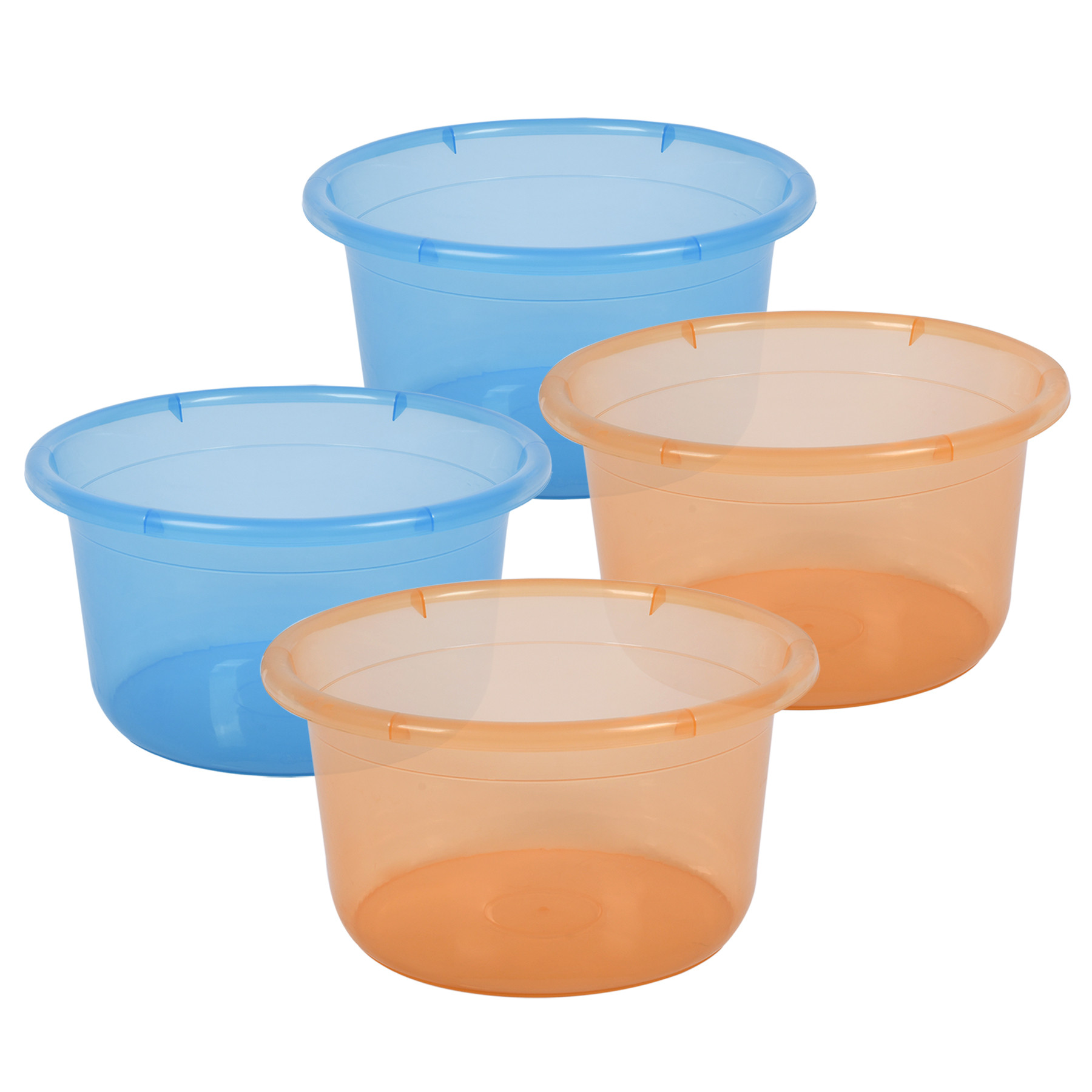 Kuber Industries Bath Tub | Multipurpose Bath Tub | Tub for Bathroom-Feeding Pan-Washing Clothes | Washing Tub | Bathing Bathroom Tub | 25 LTR | Transparent | Blue & Orange
