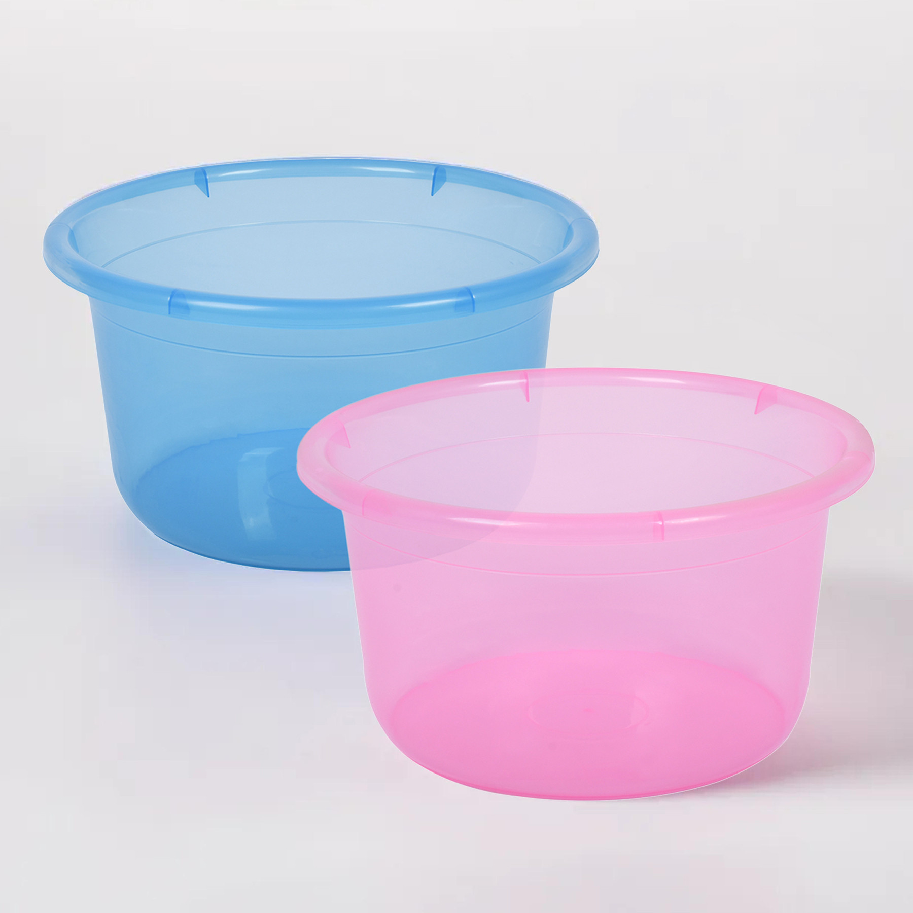Kuber Industries Bath Tub | Multipurpose Bath Tub | Tub for Bathroom-Feeding Pan-Washing Clothes | Washing Tub | Bathing Bathroom Tub | 25 LTR | Transparent | Blue & Pink