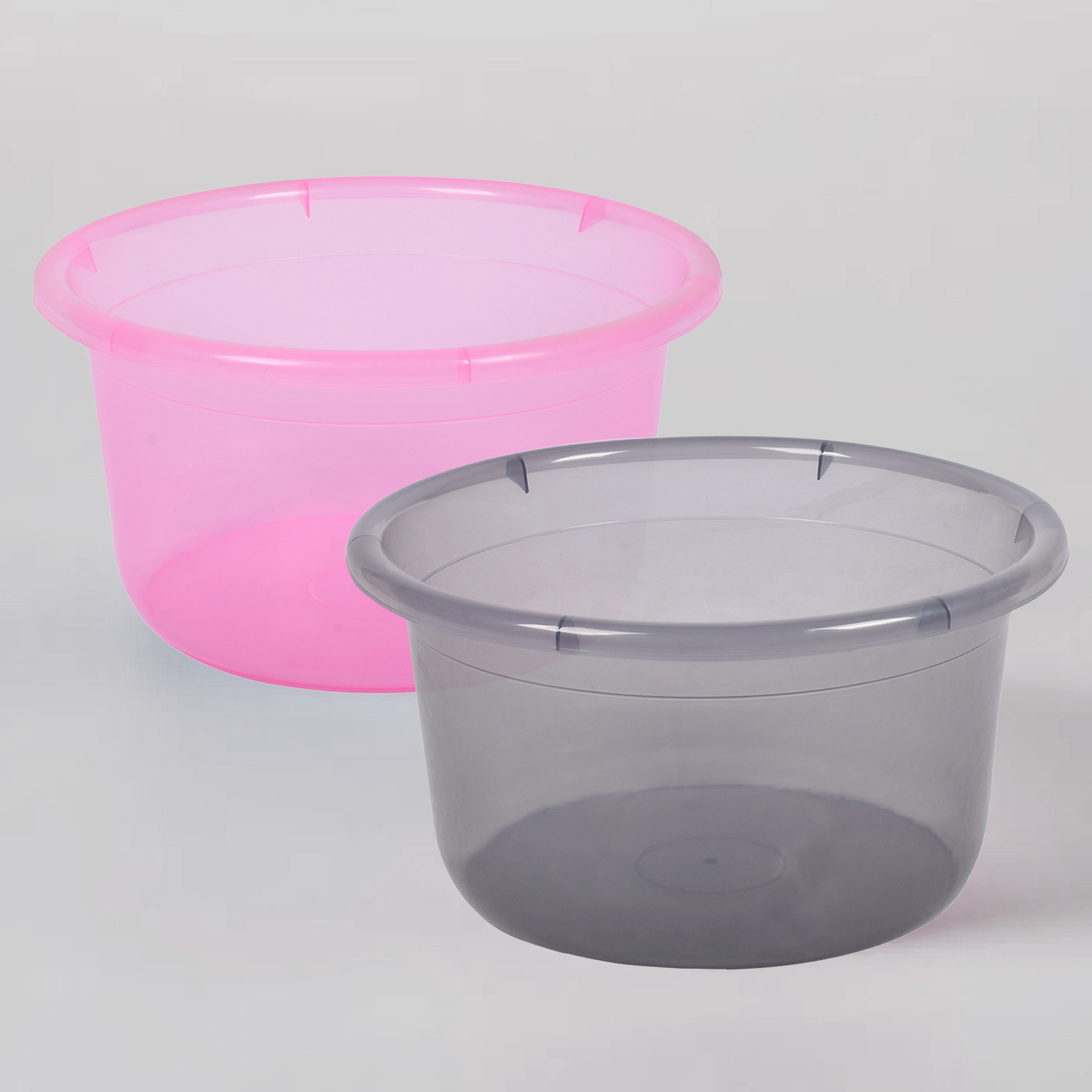 Kuber Industries Bath Tub | Multipurpose Bath Tub | Tub for Bathroom-Feeding Pan-Washing Clothes | Washing Tub | Bathing Bathroom Tub | 25 LTR | Transparent | Pink & Gray