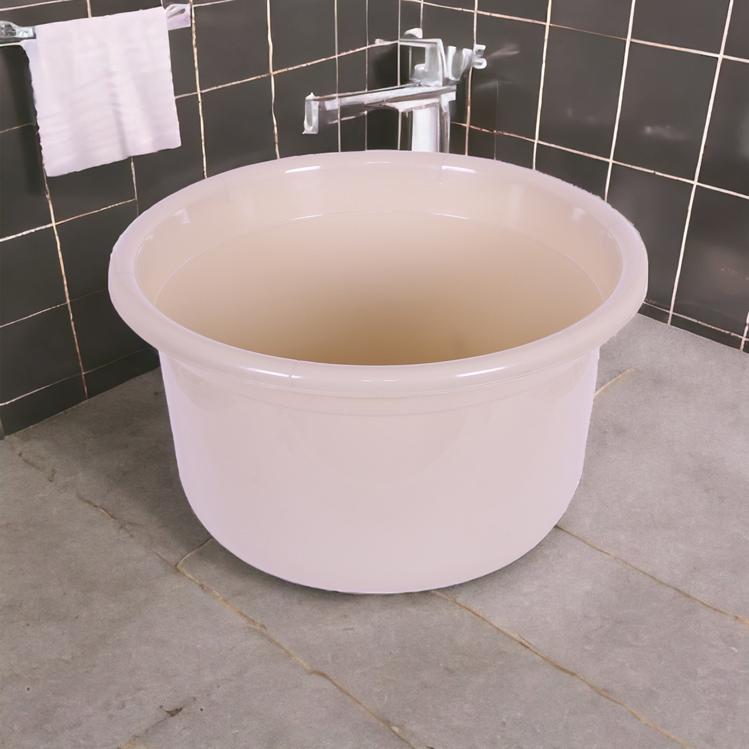 Kuber Industries Bath Tub | Versatile Utility Gaint Tub | Plastic Bath Tub for Baby | Baby Bathing Tub | Clothes Washing Tub For Bathroom | Feeding Pan Tub | TUB-25 LTR | Beige