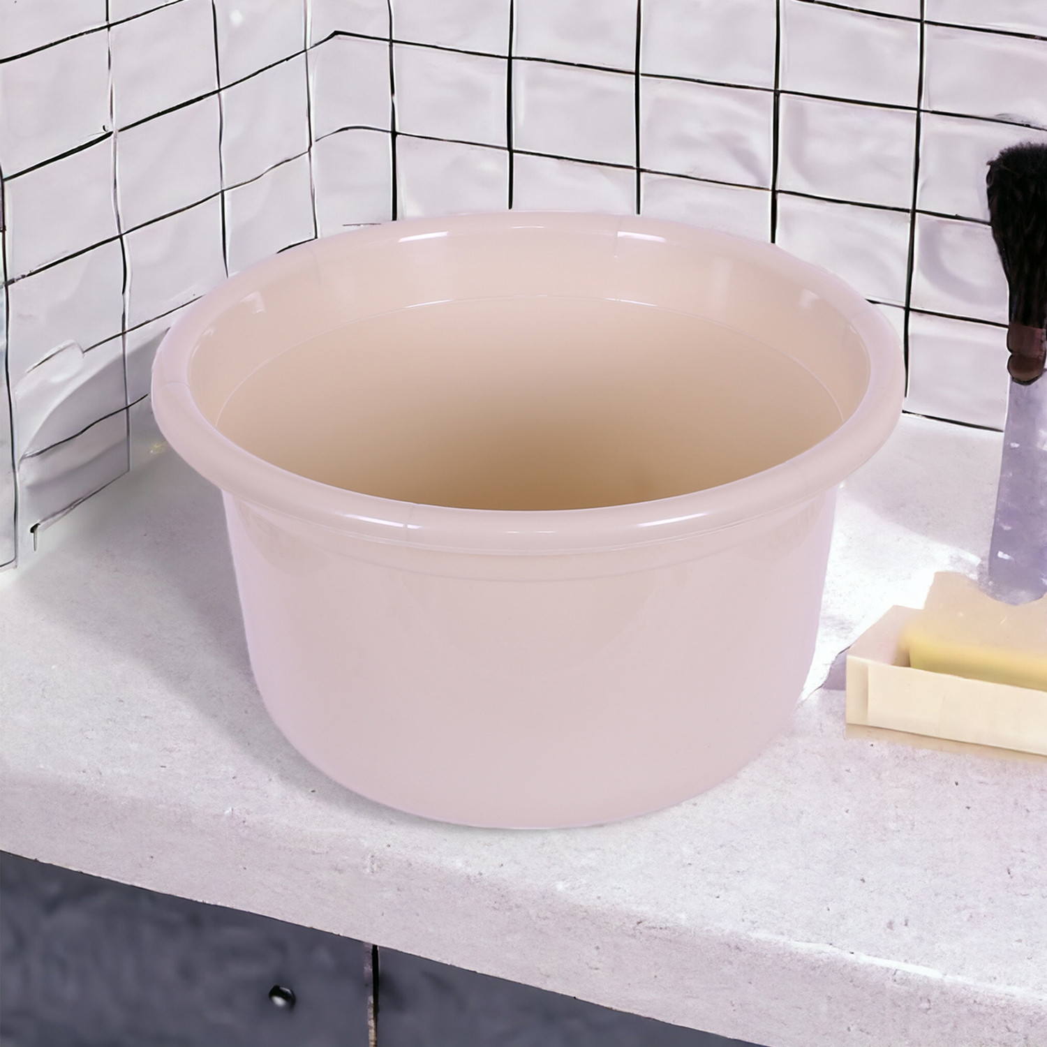 Kuber Industries Bath Tub | Versatile Utility Gaint Tub | Plastic Bath Tub for Baby | Baby Bathing Tub | Clothes Washing Tub For Bathroom | Feeding Pan Tub | TUB-25 LTR | Beige