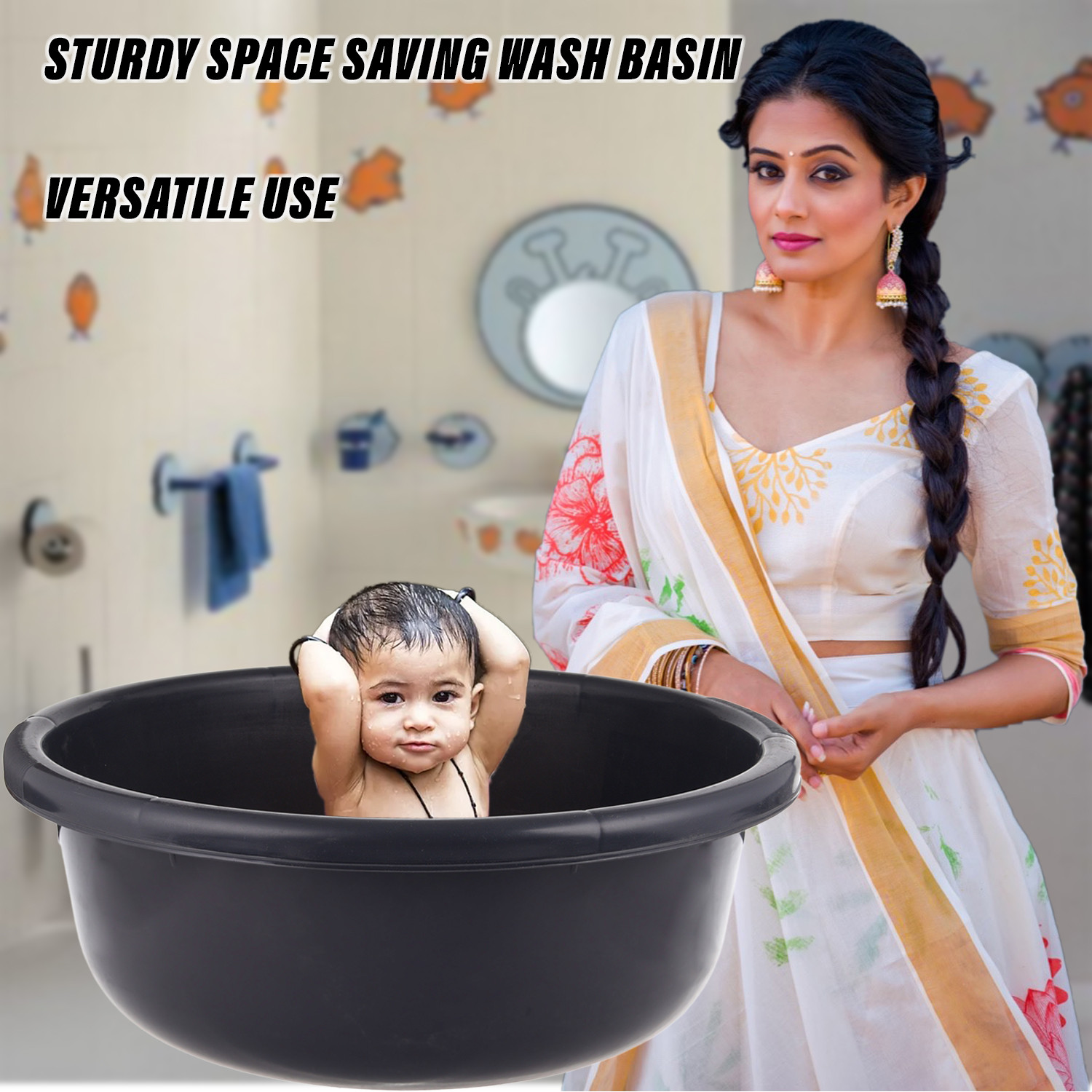 Kuber Industries Bath Tub 38|Versatile Plastic Utility Gaint Tub|Durable Deep Tub for Baby Bathing|Washing Clothes|Feeding Pan|38 Liter (Gray)