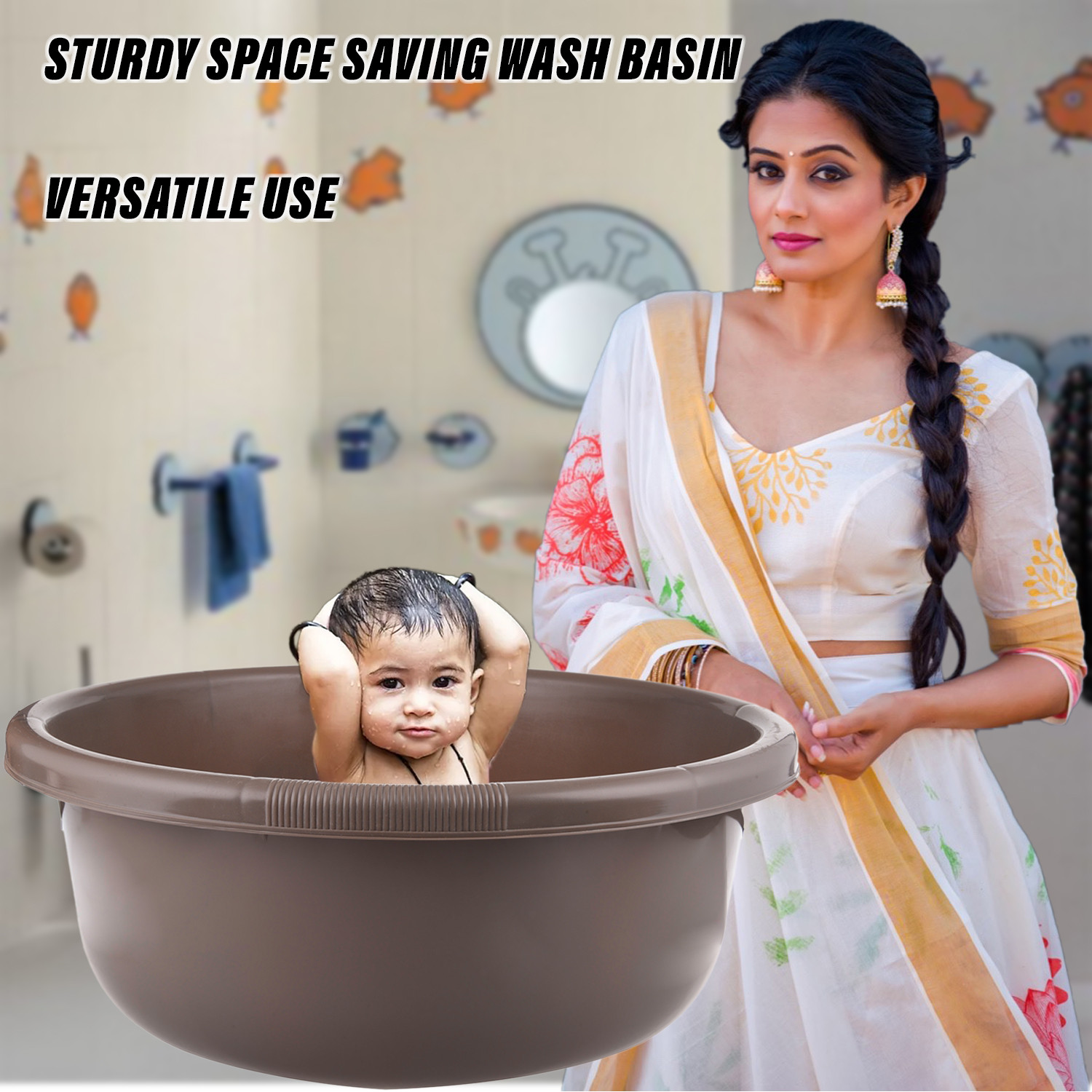 Kuber Industries Bath Tub 38|Versatile Plastic Utility Gaint Tub|Durable Deep Tub for Baby Bathing|Washing Clothes|Feeding Pan|38 Liter|Pack of 2 (Coffee & Cream)