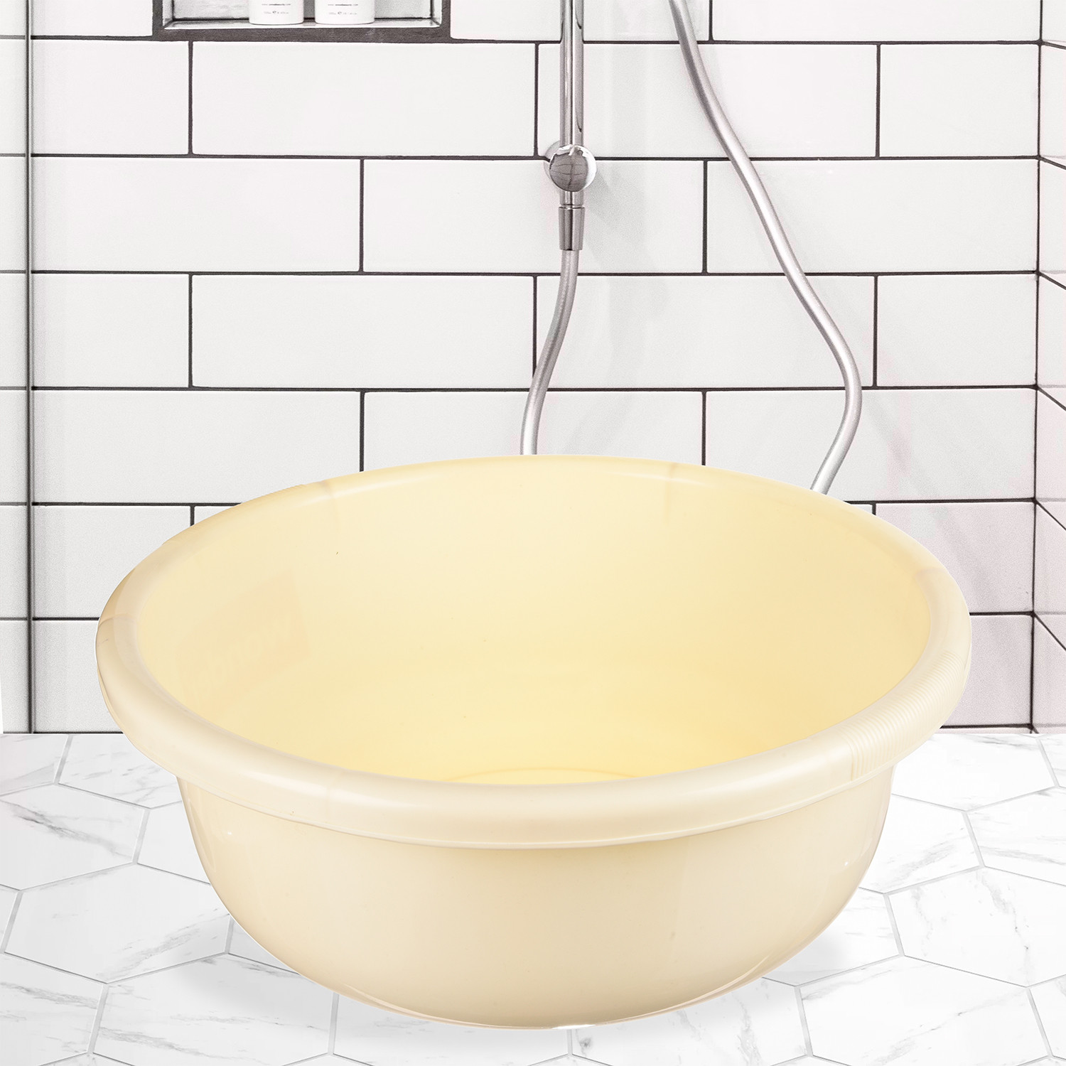 Kuber Industries Bath Tub 38|Versatile Plastic Utility Gaint Tub|Durable Deep Tub for Baby Bathing|Washing Clothes|Feeding Pan|38 Liter|Pack of 2 (Cream & Gray)