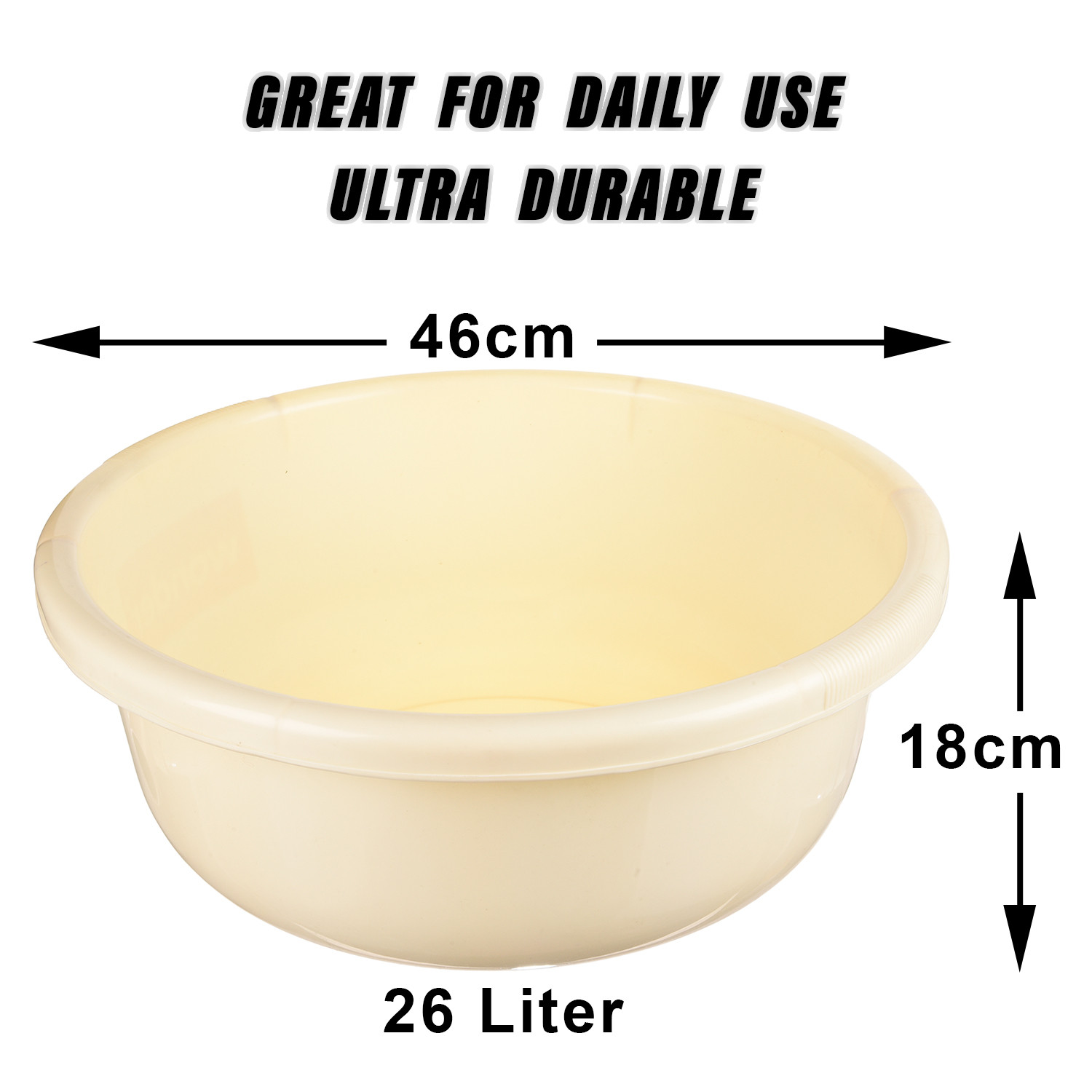Kuber Industries Bath Tub|Versatile Plastic Utility Gaint Tub|Durable Deep Tub for Baby Bathing|Washing Clothes|Feeding Pan|26 Liter|Pack of 2 (Grey & Cream)