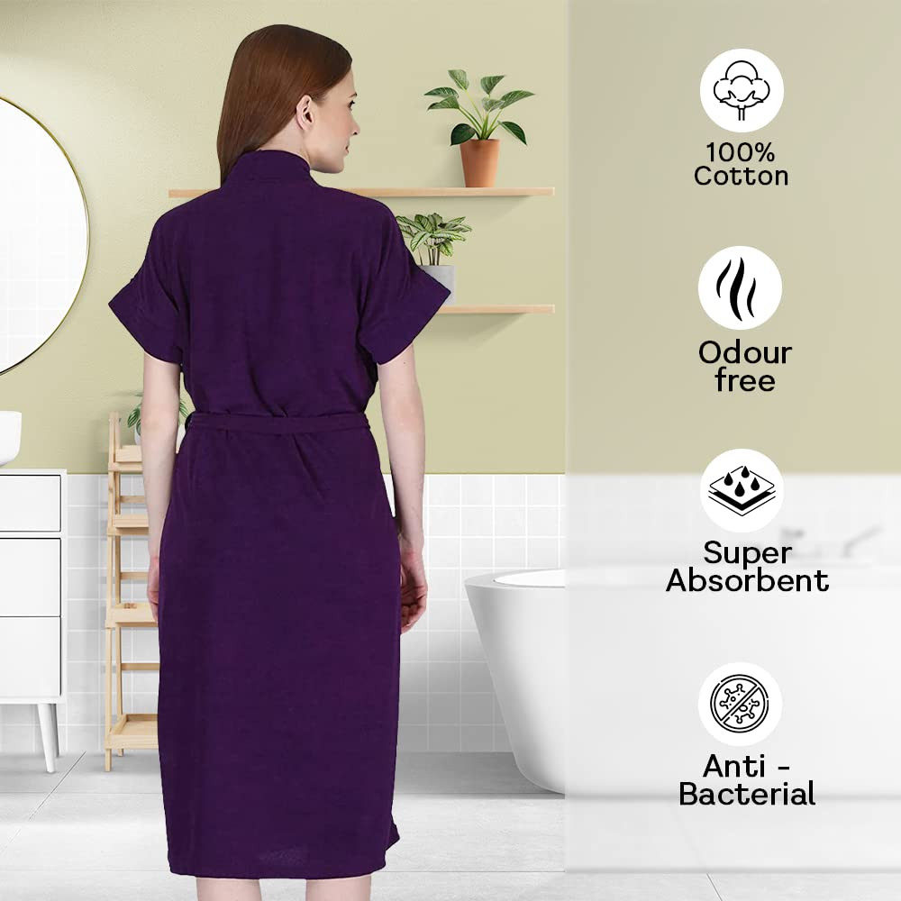 Kuber Industries Bathrobe for Women Micro Terry Cotton Towel Robe | Soft and Easy to Absorb & Dry| Unisex Bathrobe (Purple)